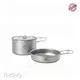 Ti-Line OEM ultralight titanium camping cookware set featuring a 2-piece combo of a deep cooking pot with lid and a shallow frying pan