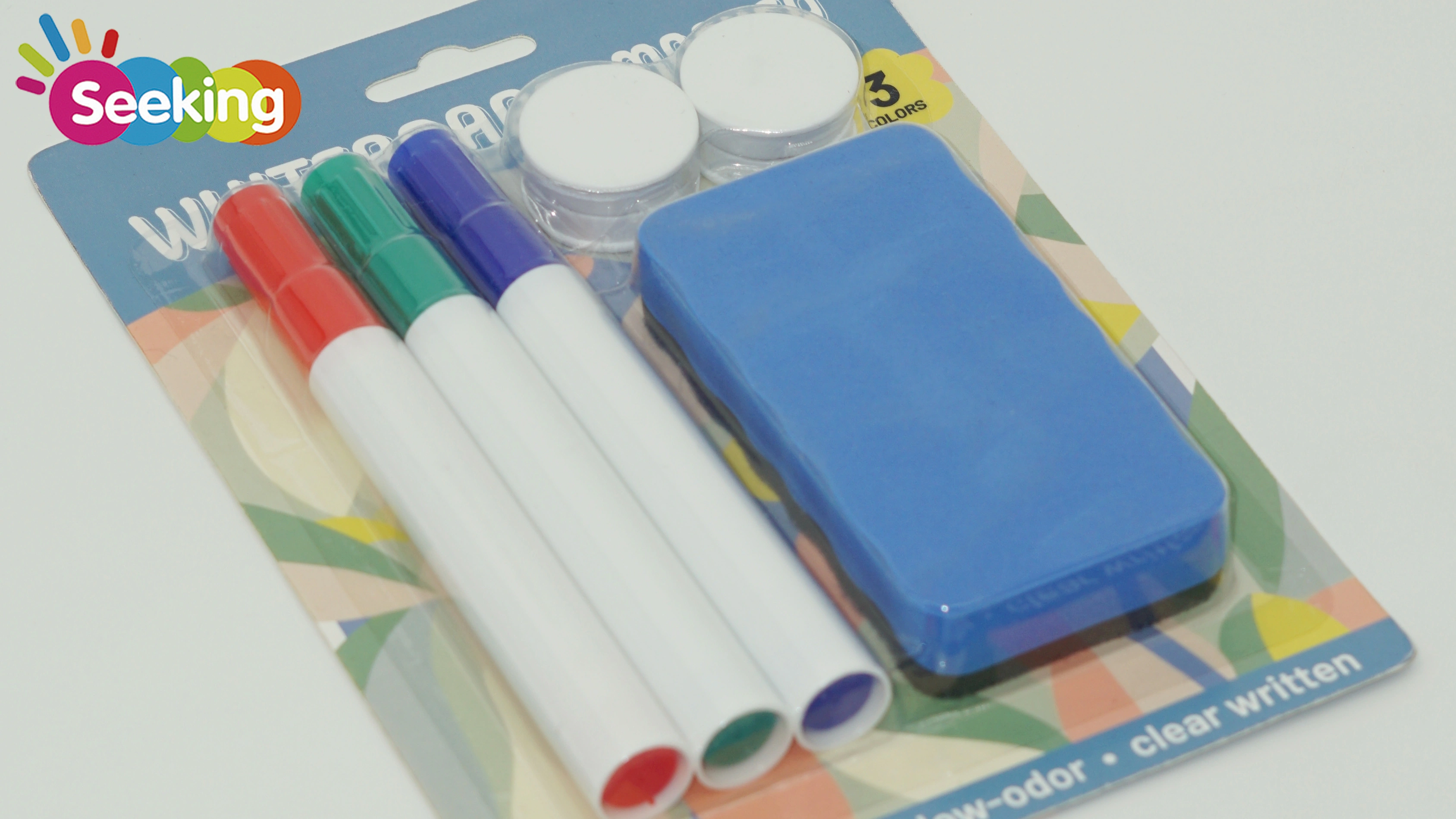 Juego de rotuladores de pizarra blanca de 3 colores con borrador magnético y clavos. Juego de rotuladores clásicos para pizarra blanca. 1