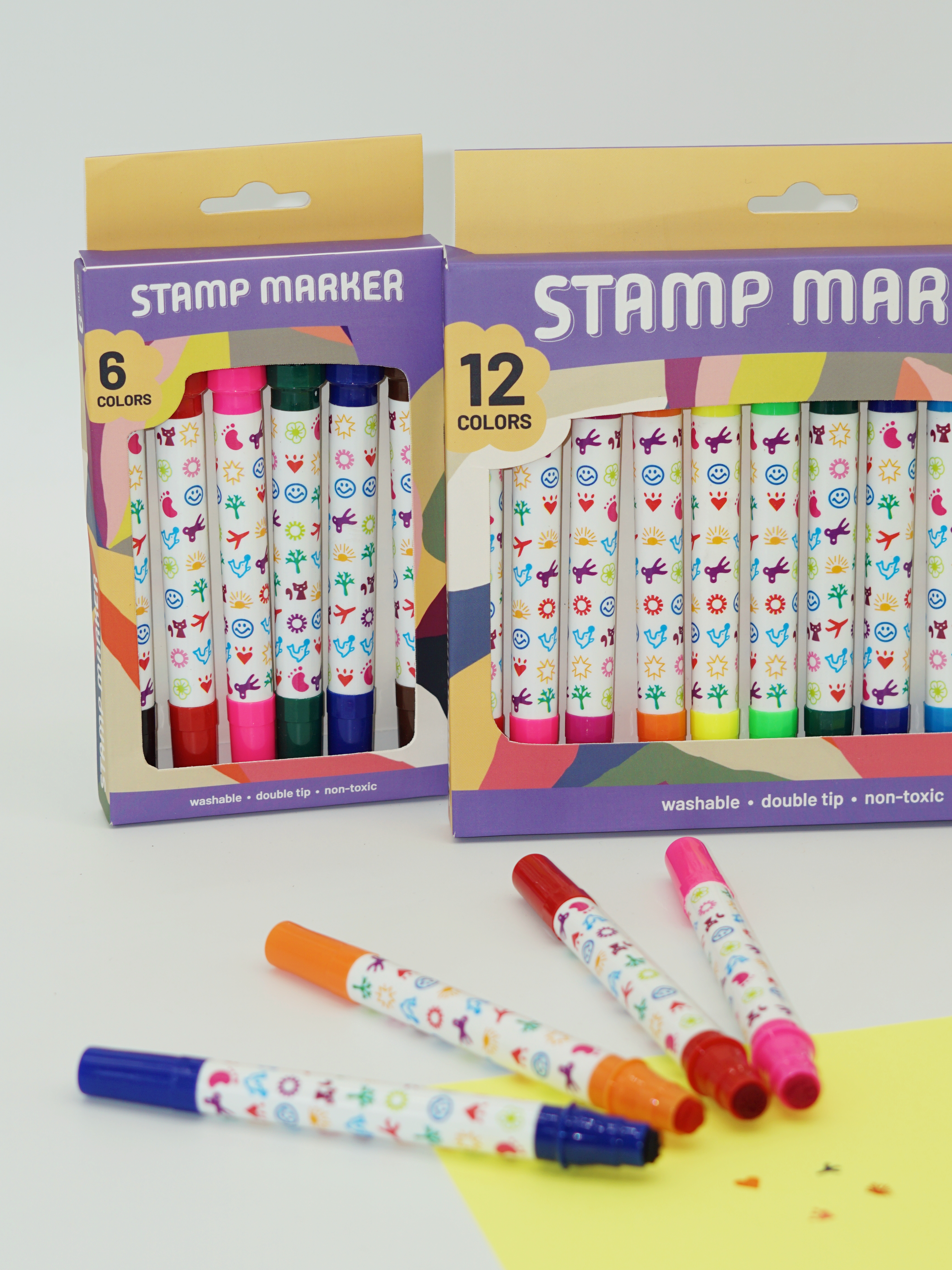 Wholesale Custom Cute Mini Pattern Seal Stamp Double Tip Marker Pen 3