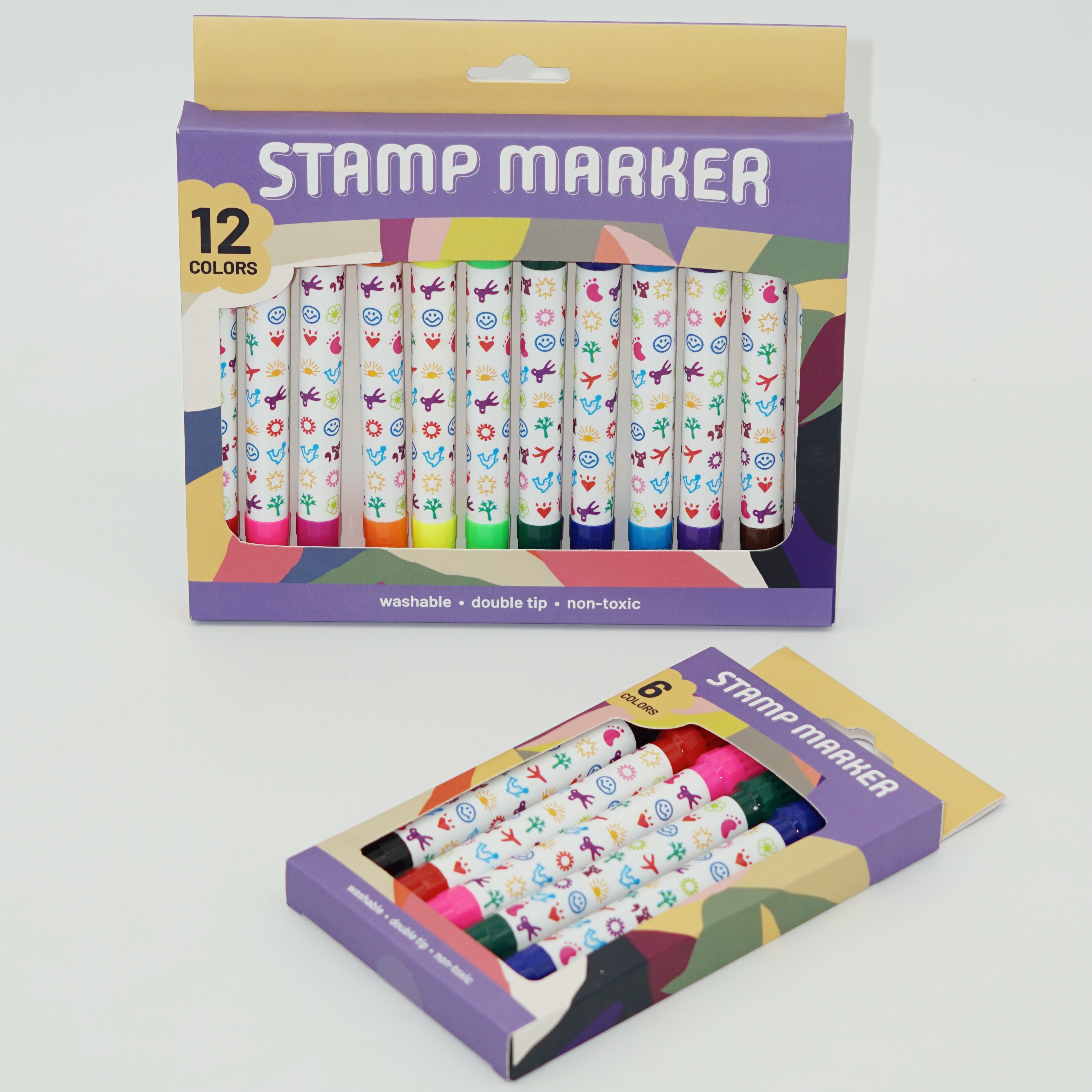 Wholesale Custom Cute Mini Pattern Seal Stamp Double Tip Marker Pen 2