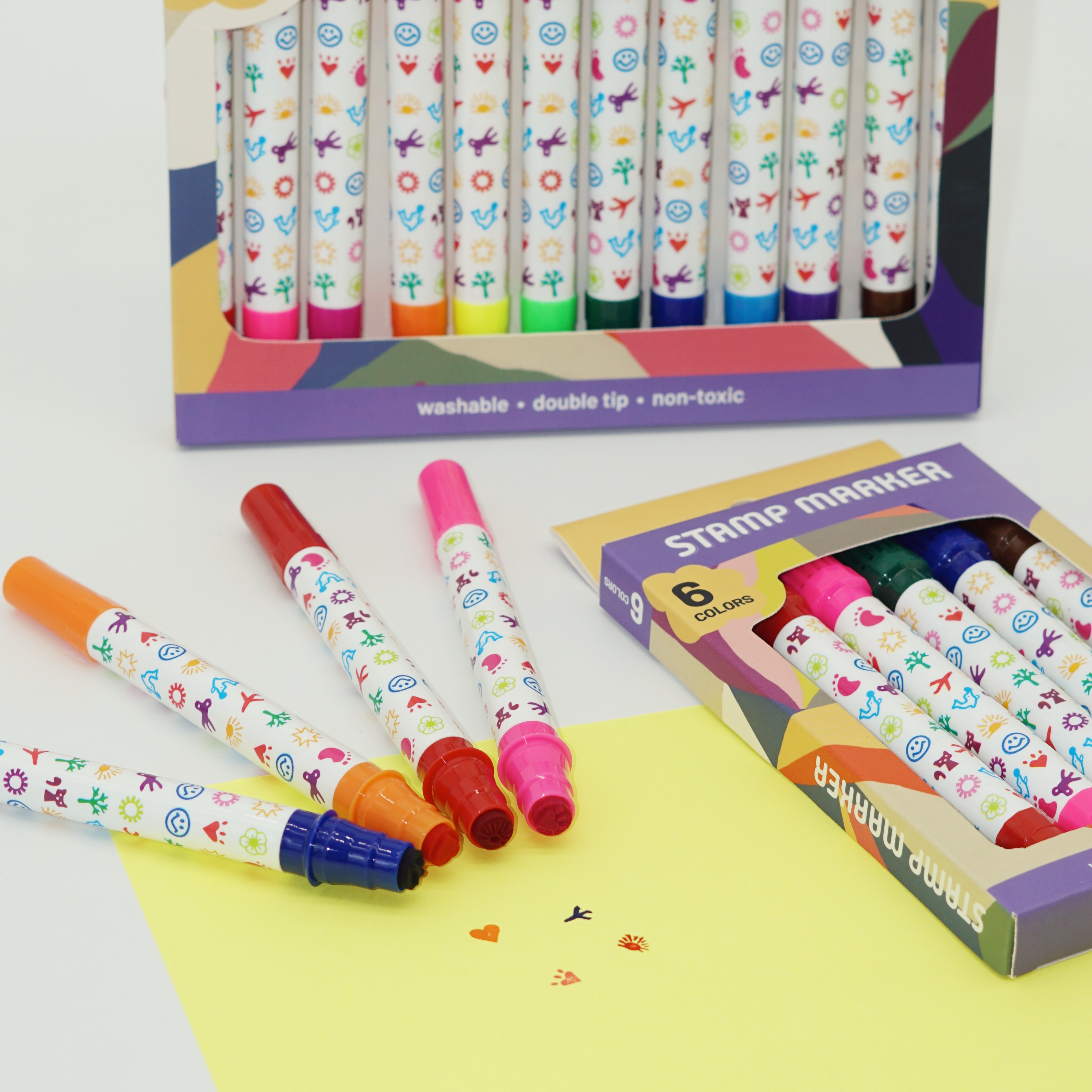 Wholesale Custom Cute Mini Pattern Seal Stamp Double Tip Marker Pen 4