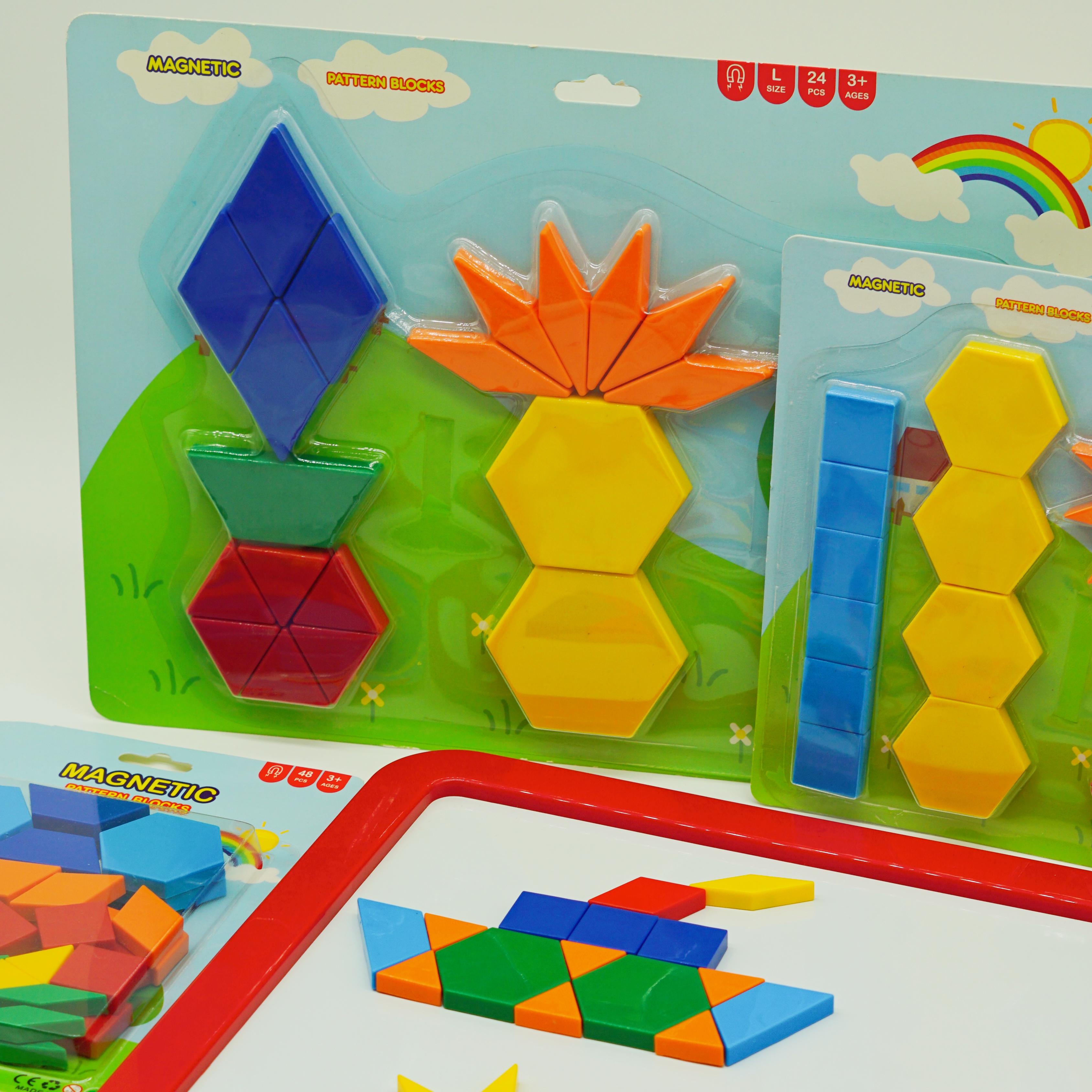 Manufacturer Wholesale High Quality Rainbow Pattern Blocks Set for Children Learning Educational Toy Set Fridge Magnets 2
