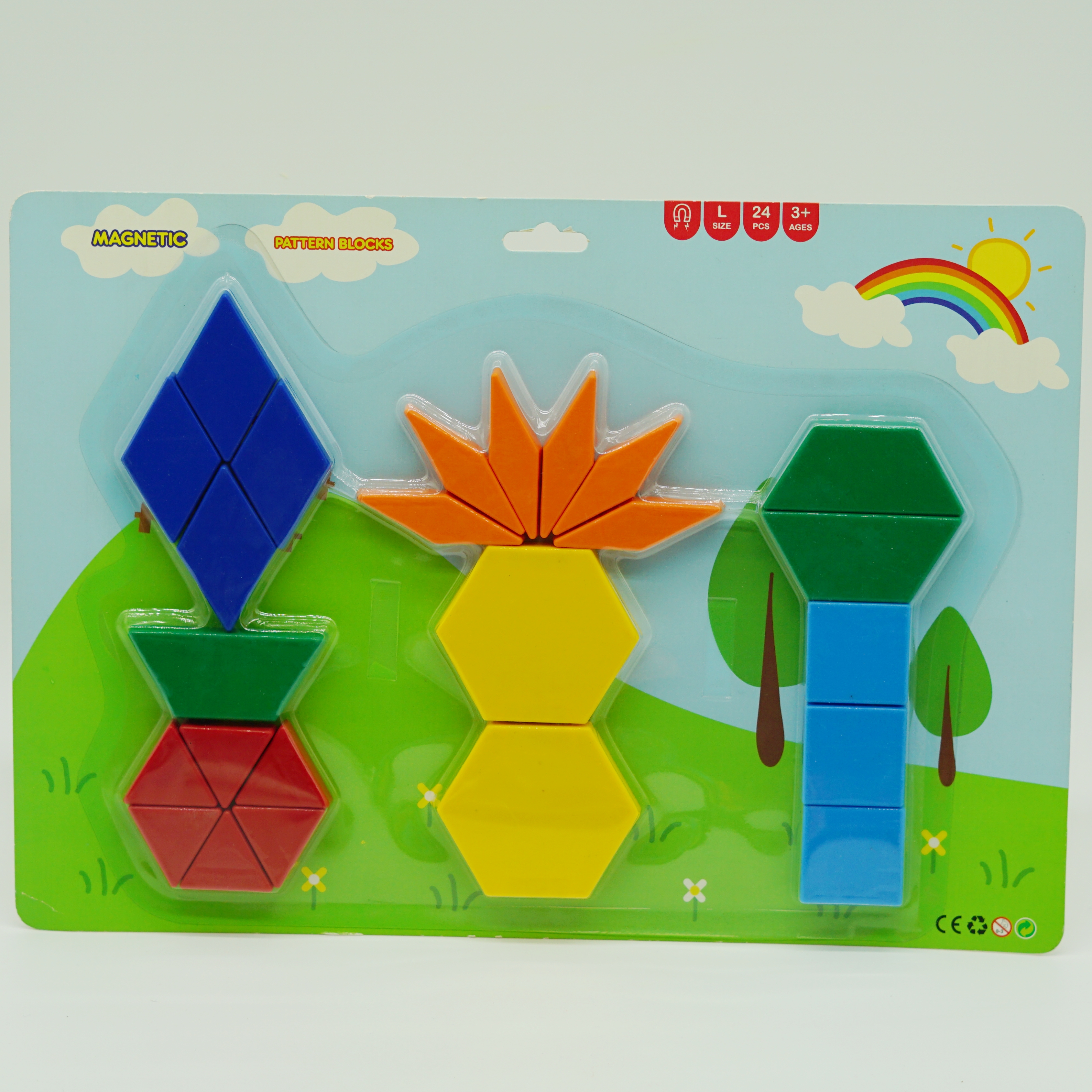 Manufacturer Wholesale High Quality Rainbow Pattern Blocks Set for Children Learning Educational Toy Set Fridge Magnets 7