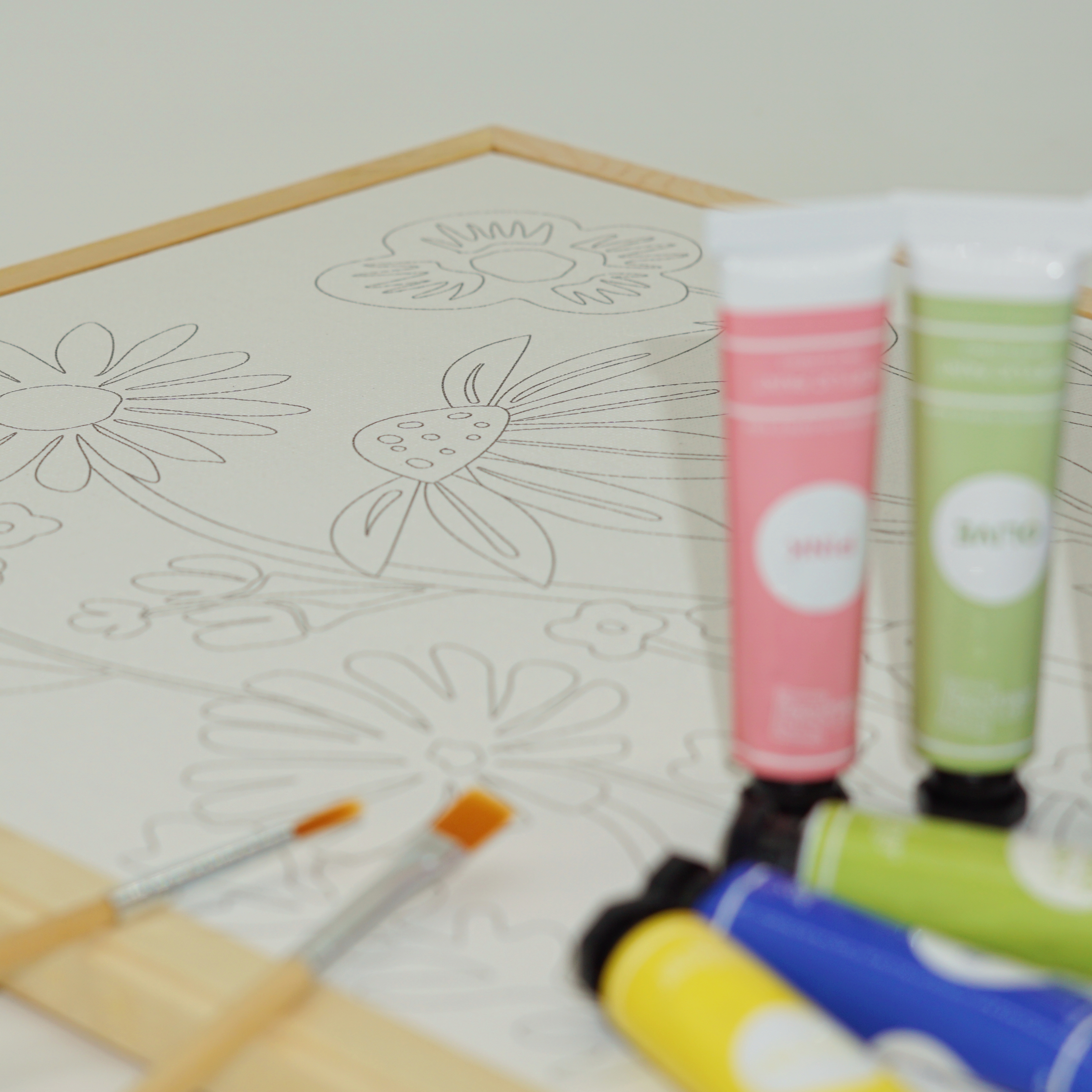 Premium Quality Wholesale Custom Paint-in Canvas Real Wood Frame with 6 Acrylic Paints and Brushes 6