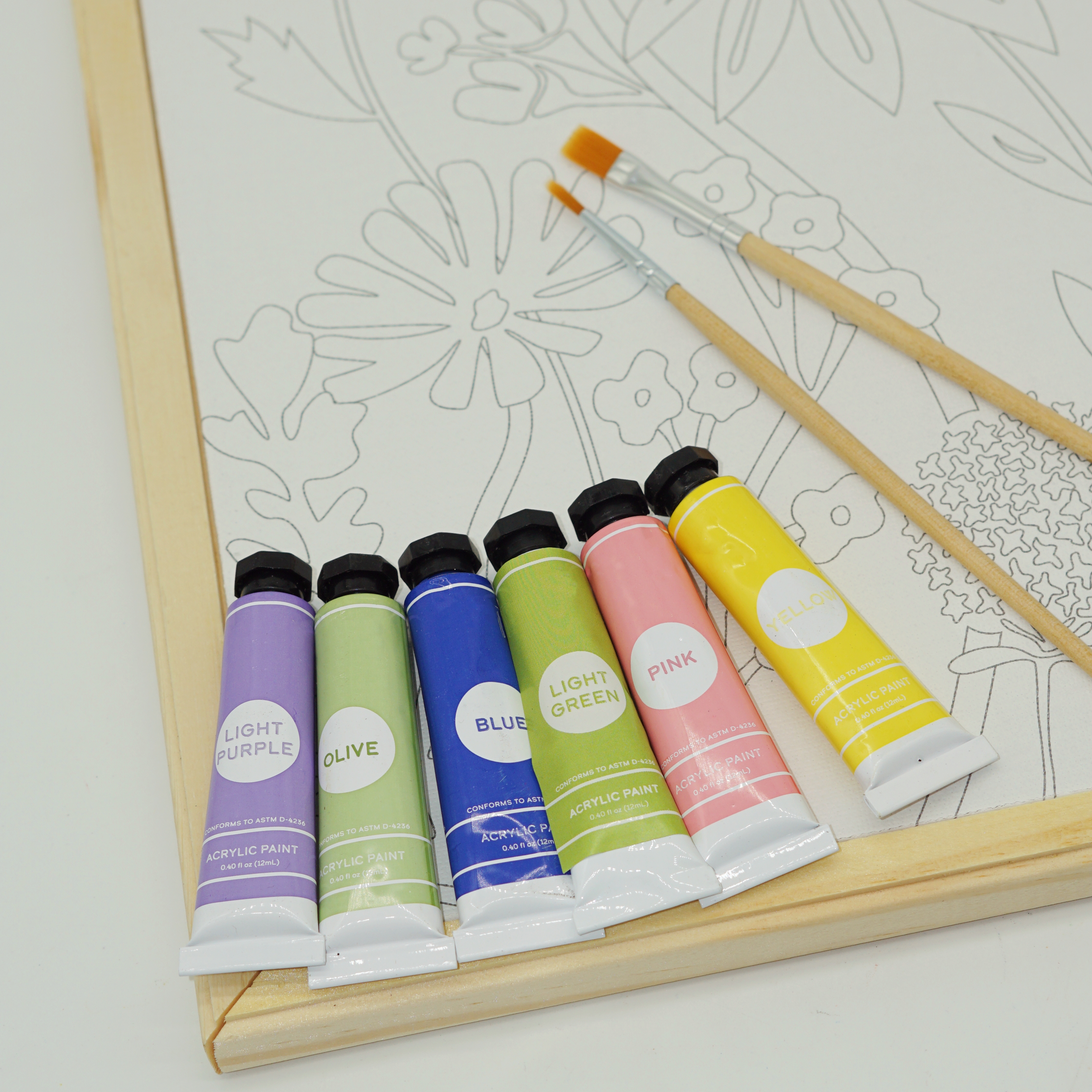 Premium Quality Wholesale Custom Paint-in Canvas Real Wood Frame with 6 Acrylic Paints and Brushes 5