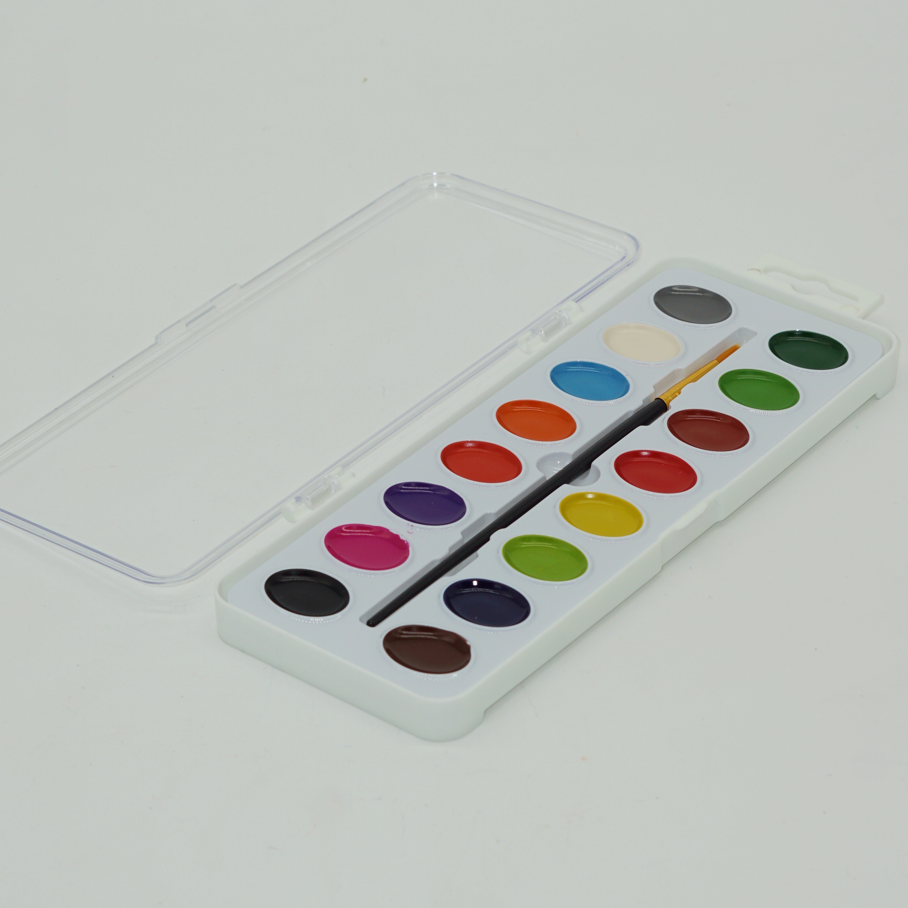 Factory Price Wholesale Custom Supplier of 16 Colors Semi-moist Watercolor Paint Set with Brush 2