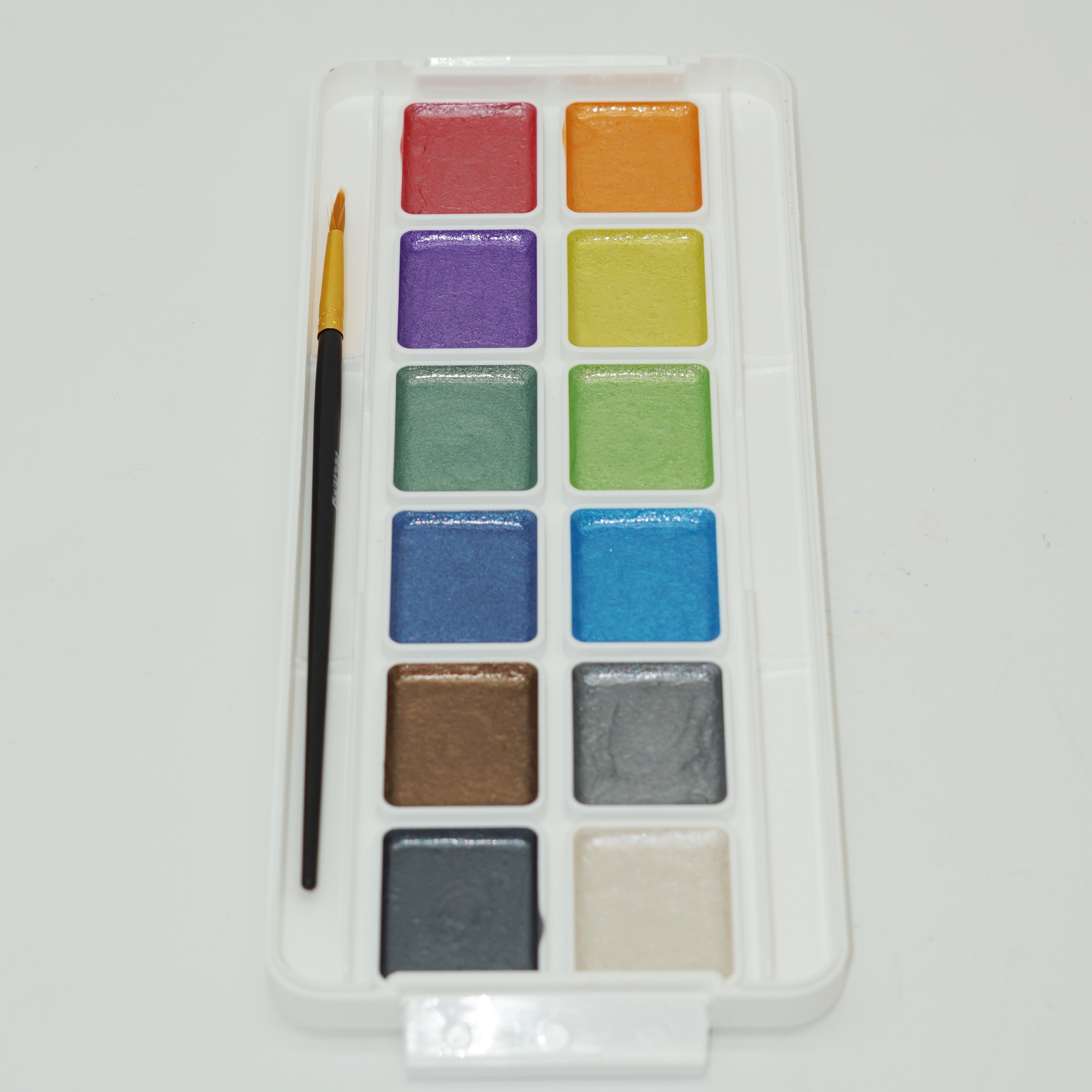 ชุดสีน้ำกึ่งชื้นเมทัลลิกกลิตเตอร์คุณภาพสูง 12 สี ขายส่งและสั่งทำพิเศษ พร้อมกล่องพร้อมพู่กัน 6