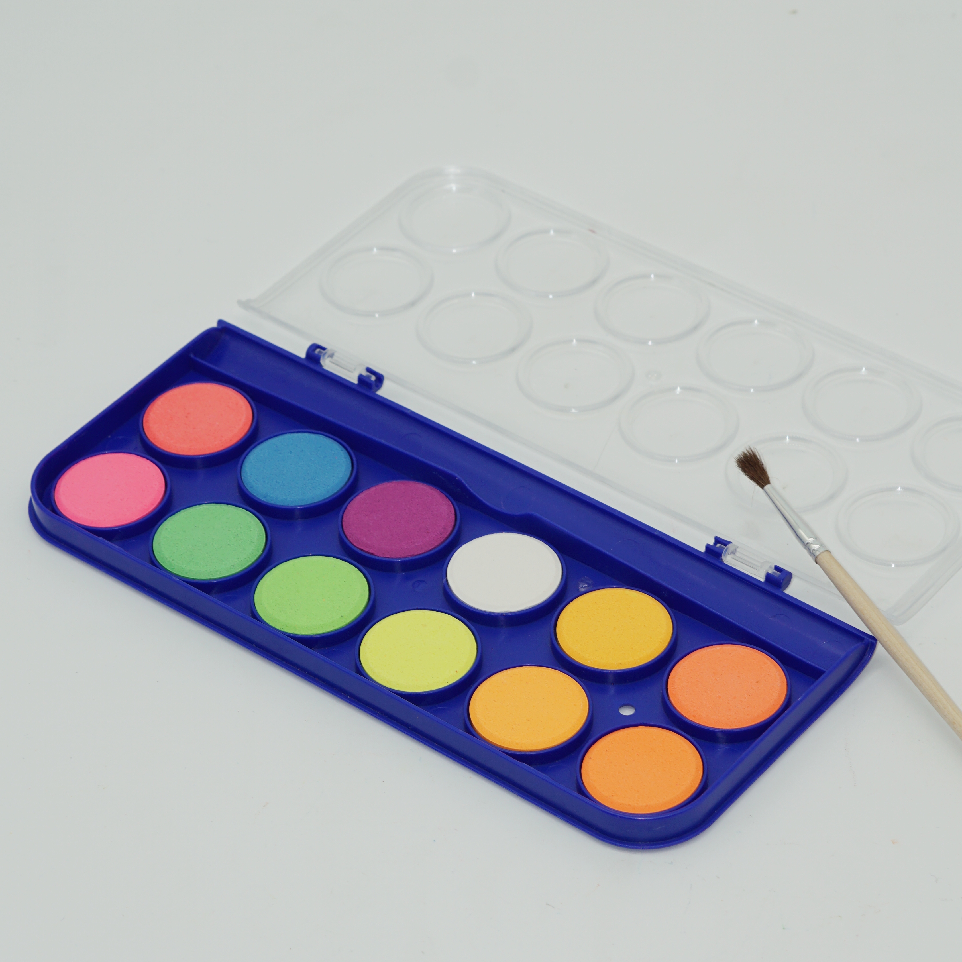 Juego de acuarela sólida de 12 colores fluorescentes personalizados al por mayor con pincel de madera 2