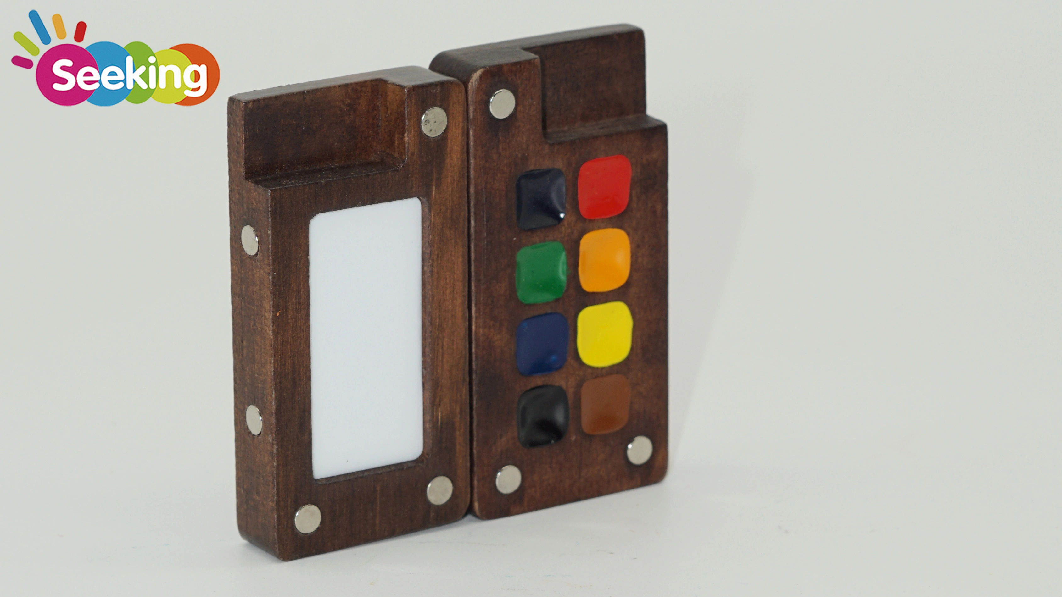 Venta al por mayor, juego de acuarela en miniatura de madera sólida de 8 colores personalizado, hecho a mano, fácil de transportar, para dibujar, pintar o esbozar de la naturaleza. 1