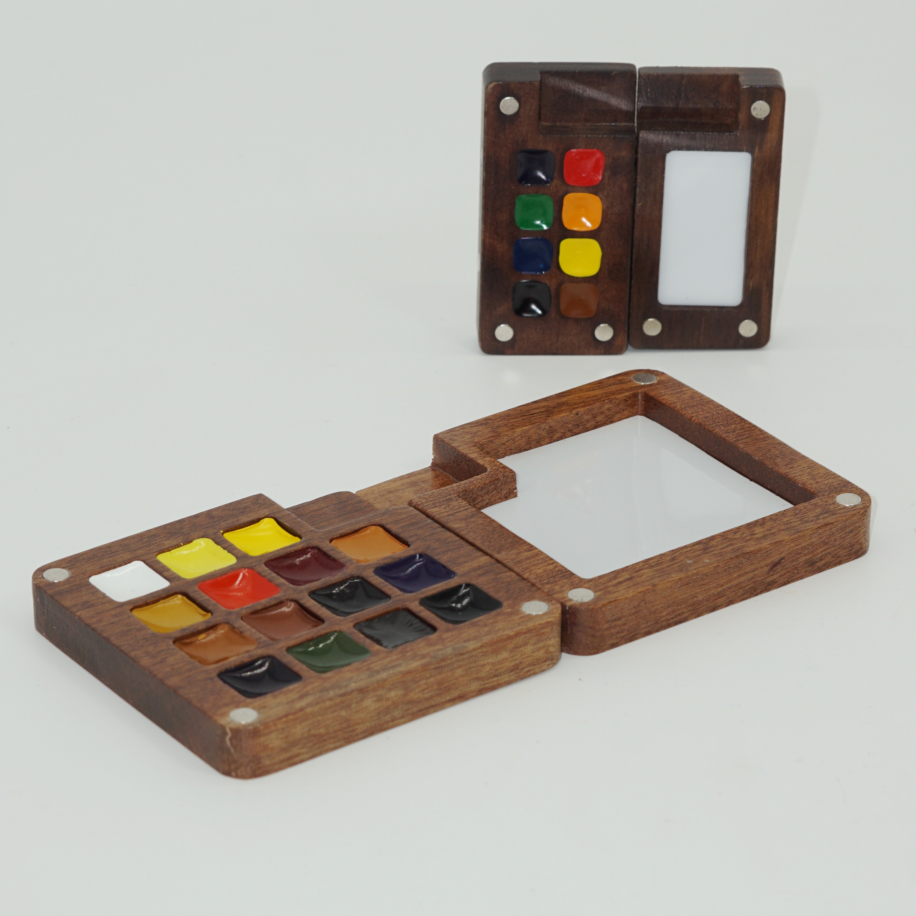 Venta al por mayor, juego de acuarela en miniatura de madera sólida de 8 colores personalizado, hecho a mano, fácil de transportar, para dibujar, pintar o esbozar de la naturaleza. 10
