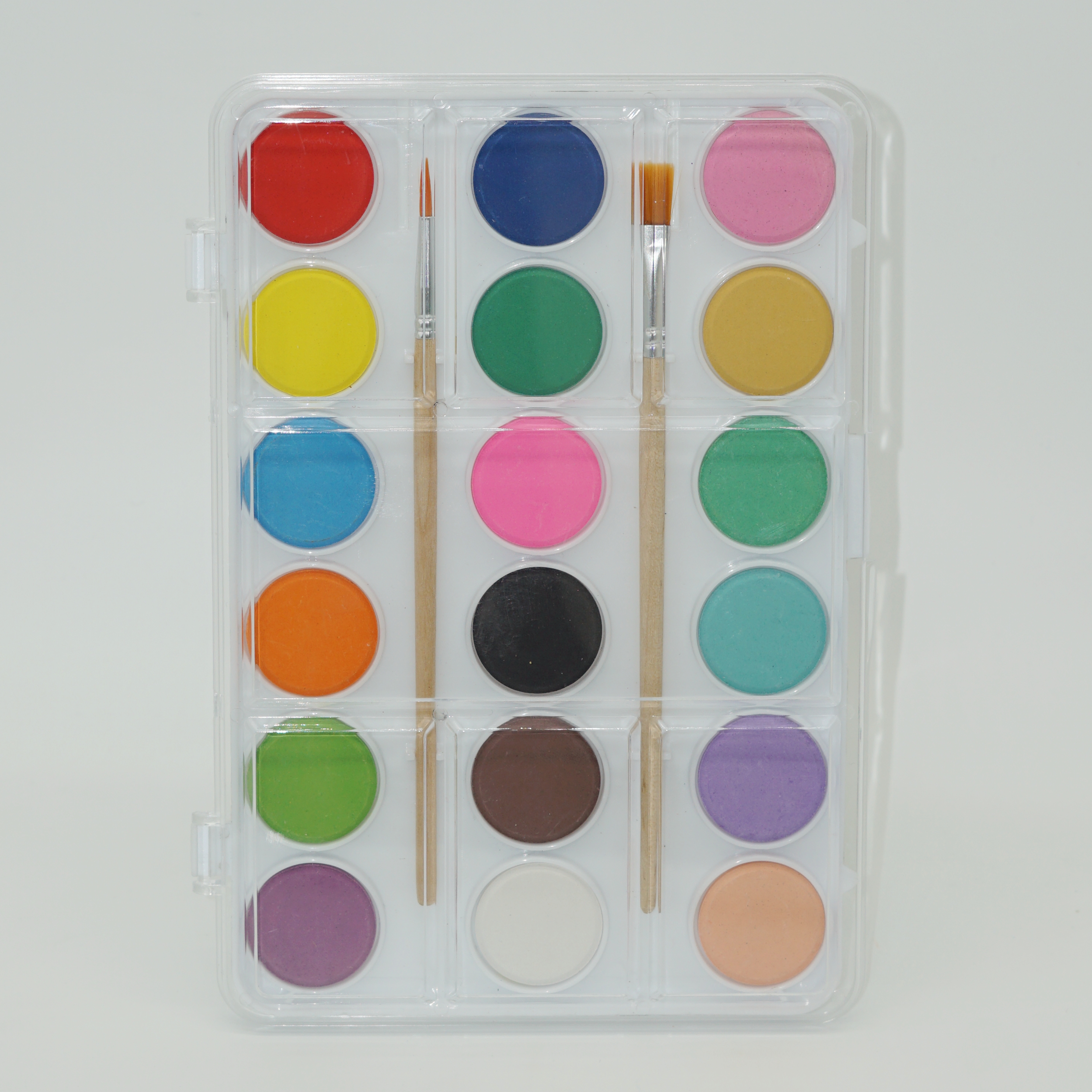 High Quality Macaron Color 18 Colors Solid Watercolor Cake Set with 2pcs Wooden Brushes 2