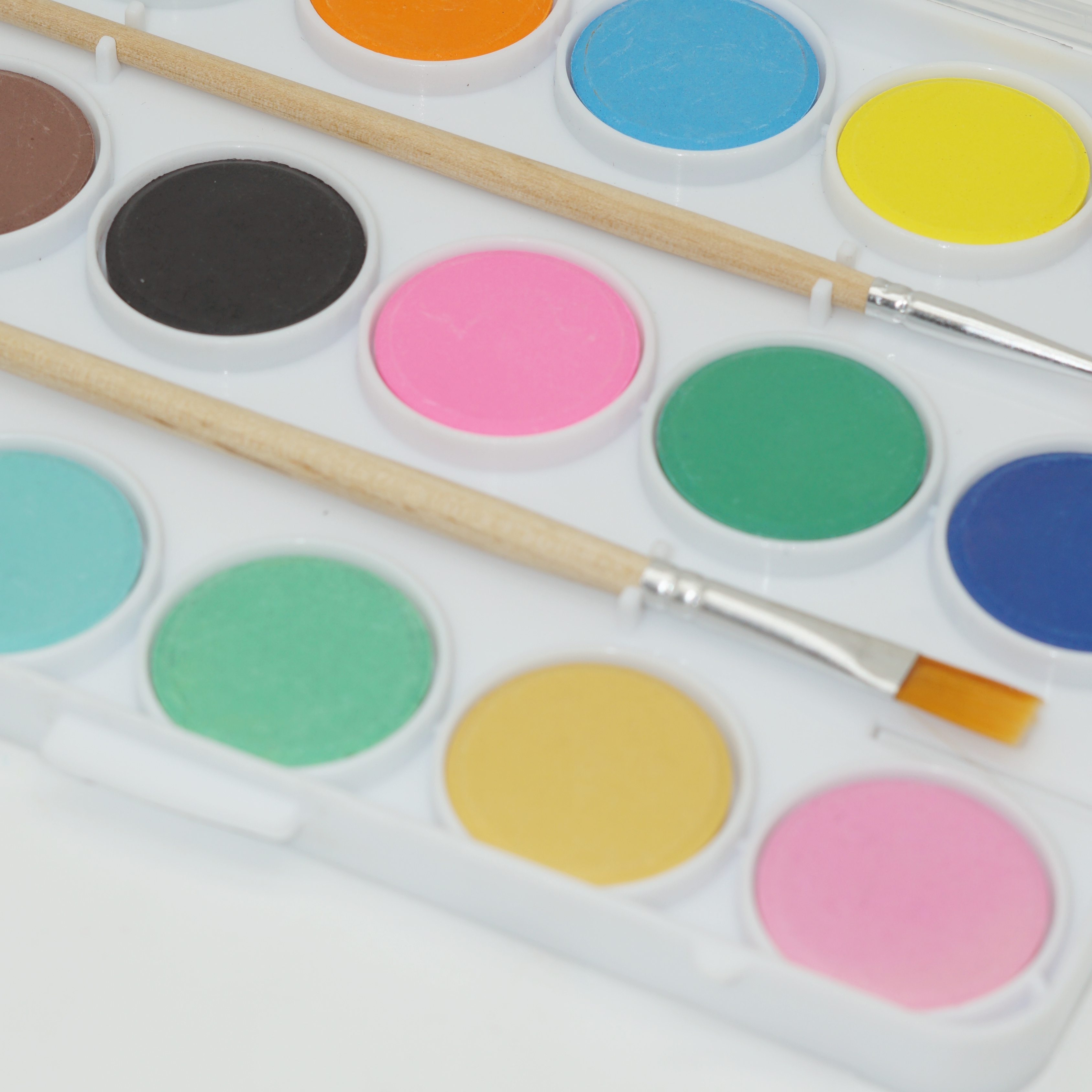 High Quality Macaron Color 18 Colors Solid Watercolor Cake Set with 2pcs Wooden Brushes 5