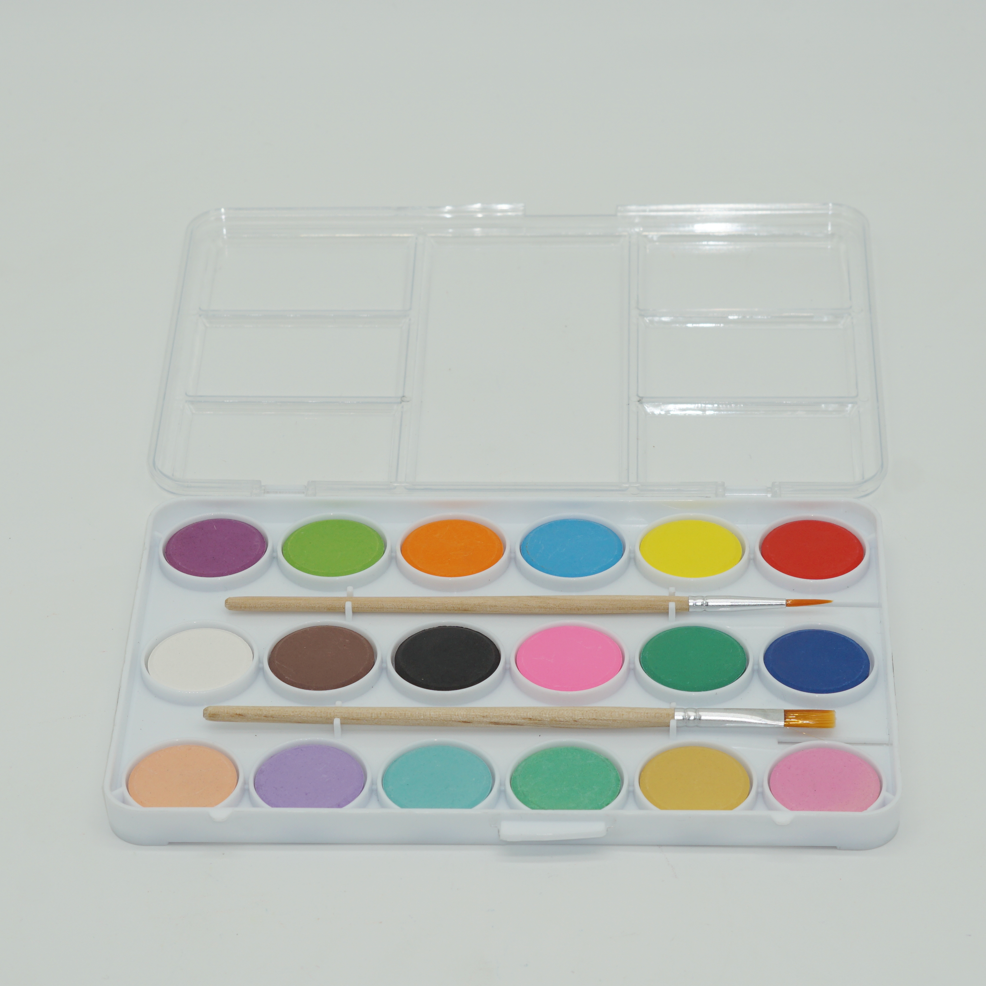 High Quality Macaron Color 18 Colors Solid Watercolor Cake Set with 2pcs Wooden Brushes 4