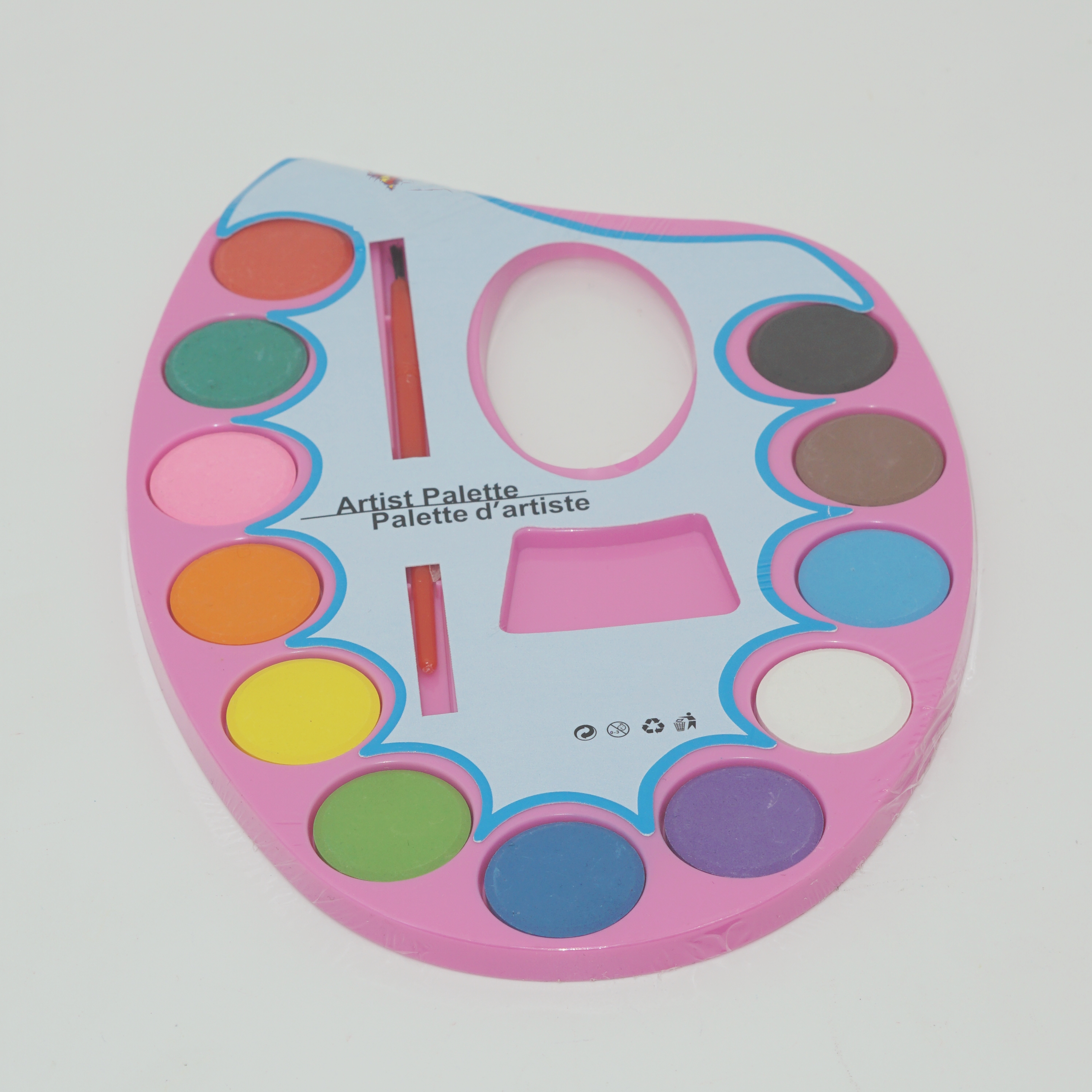 Custom High Quality Artist Pink Palette Shape Big Size 12 Colors Watercolor with Paintbrush 3