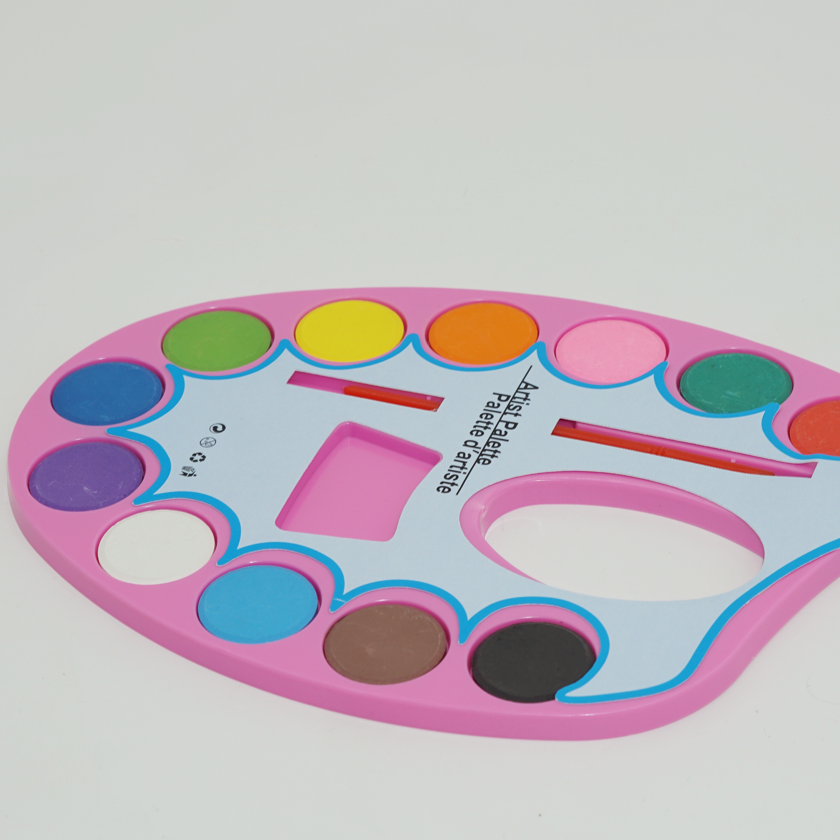 Custom High Quality Artist Pink Palette Shape Big Size 12 Colors Watercolor with Paintbrush 4