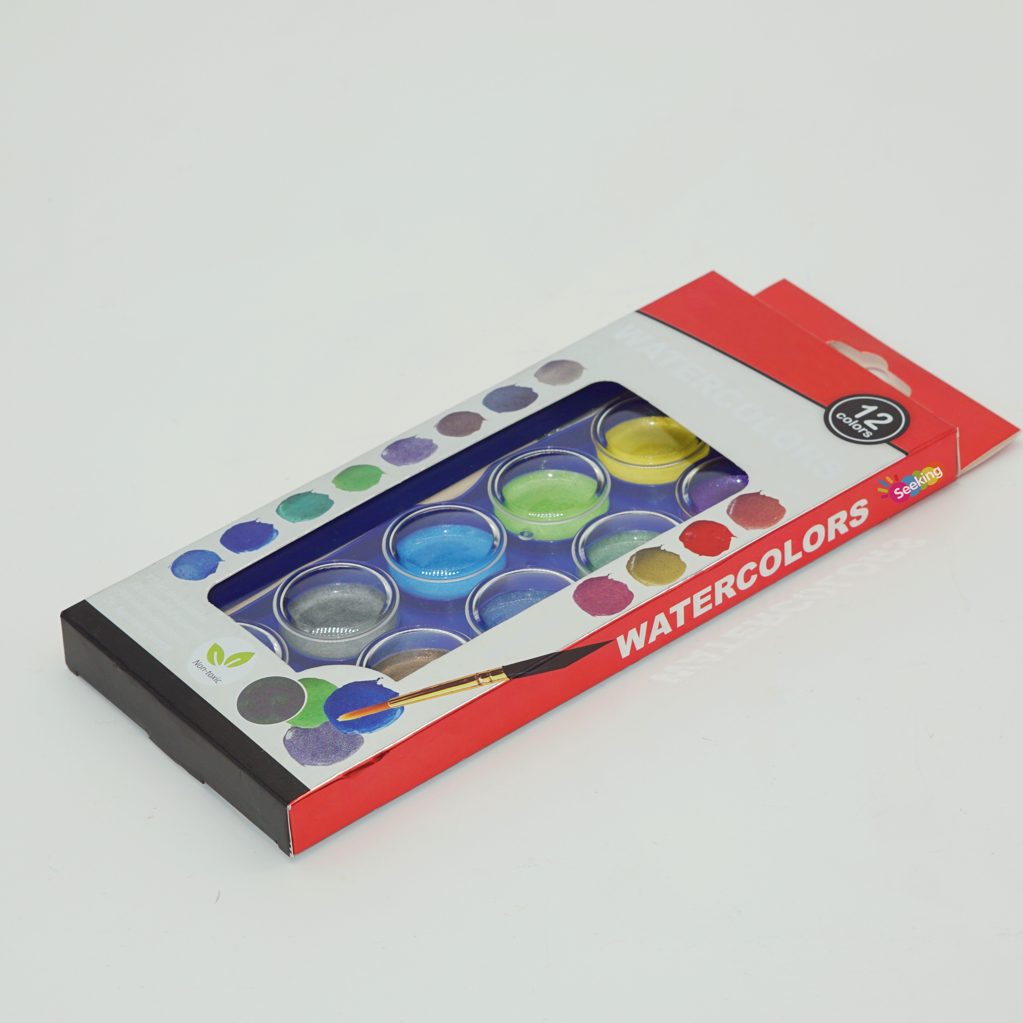 Hot Sale 12 Colors Semi Dry Metallic Colors Artist Solid Watercolor Paint Set with Paintbrush 6