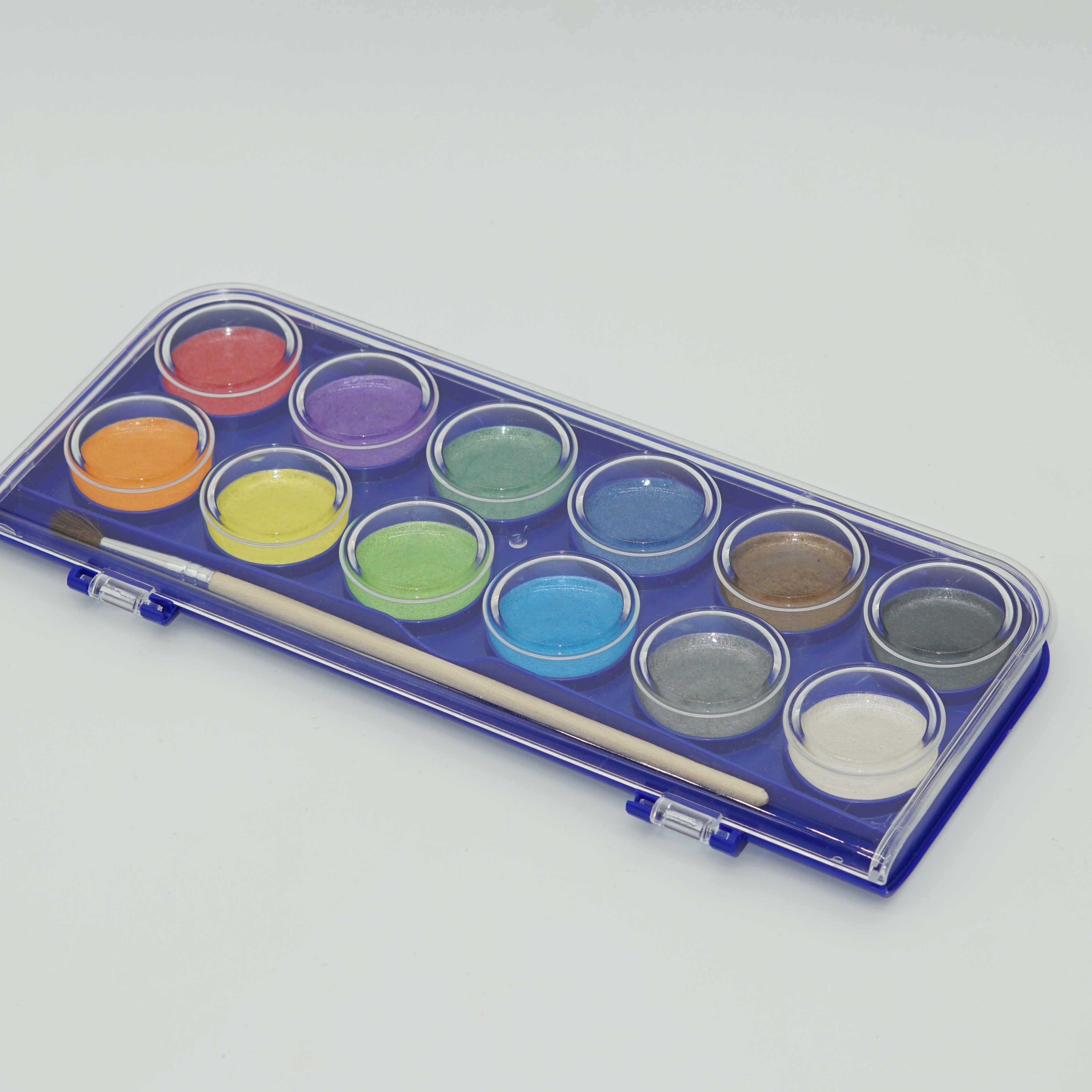 Hot Sale 12 Colors Semi Dry Metallic Colors Artist Solid Watercolor Paint Set with Paintbrush 7