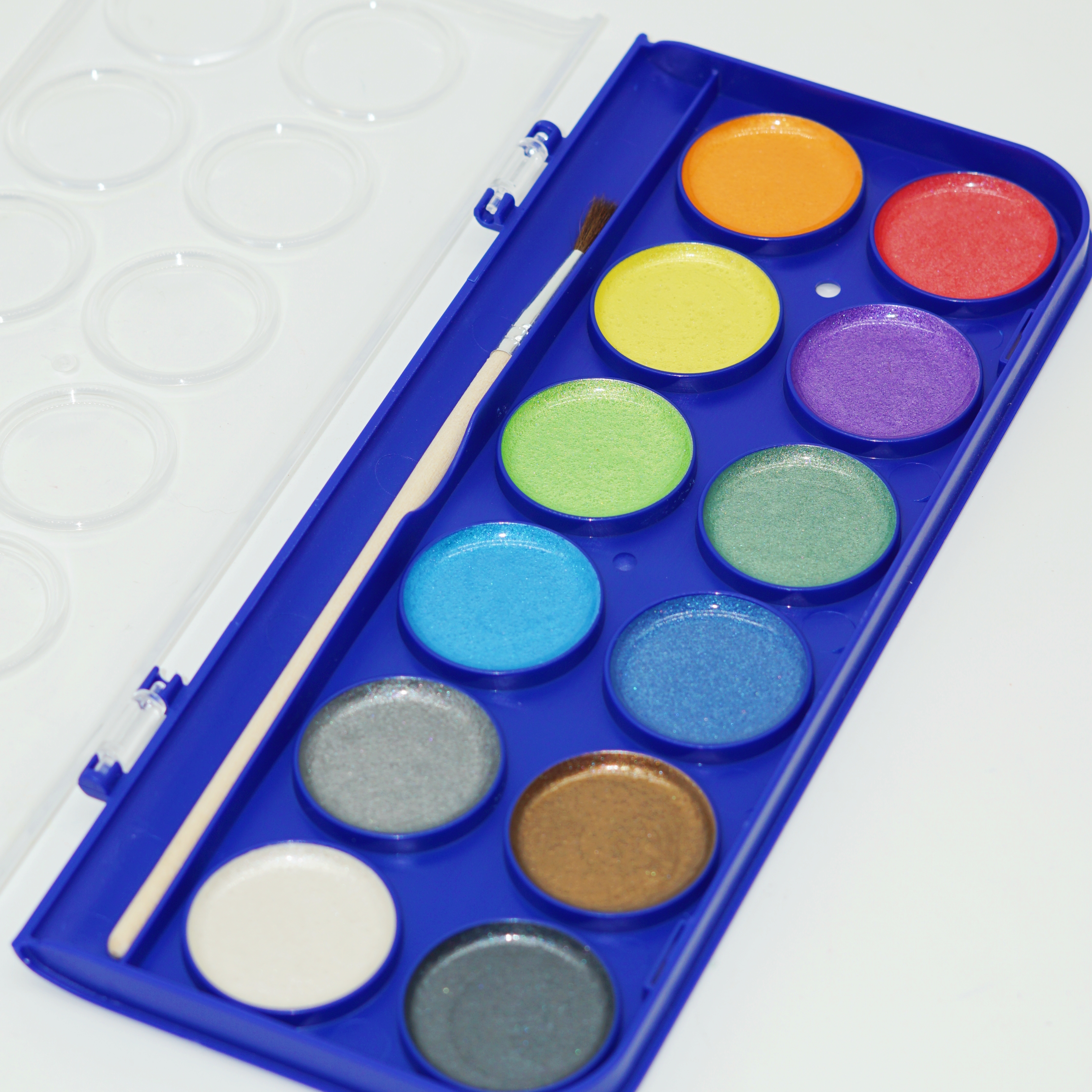 Hot Sale 12 Colors Semi Dry Metallic Colors Artist Solid Watercolor Paint Set with Paintbrush 12
