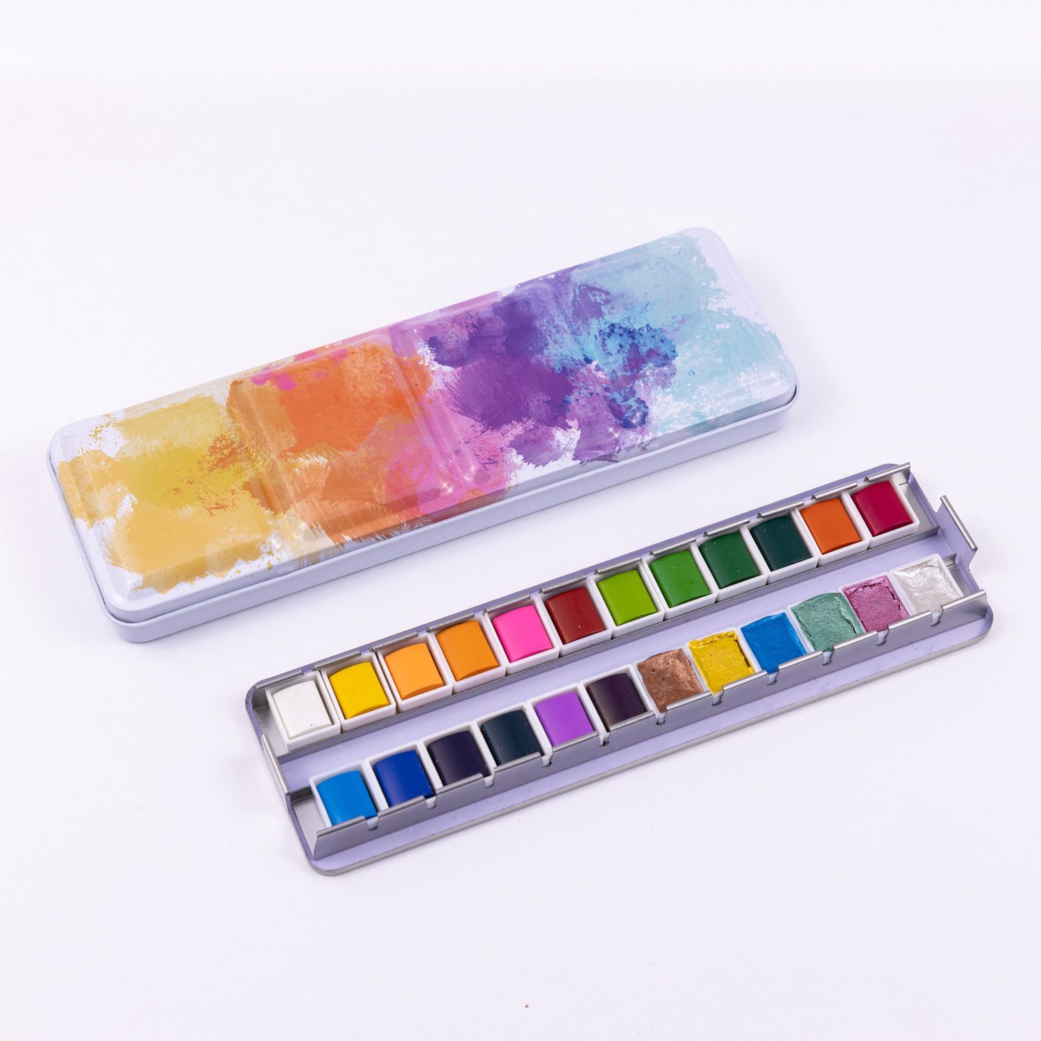 24 Colors Solid Watercolor Paint Set In Four-Colors Rendering Tin Box 1
