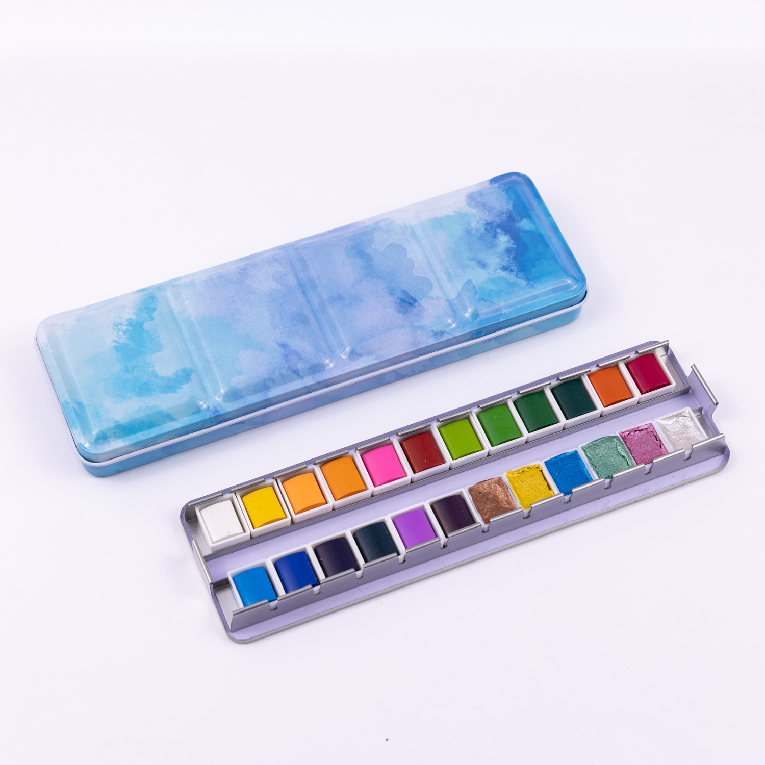 24 Colors Solid Watercolor Paint Set In Four-Colors Rendering Tin Box 2