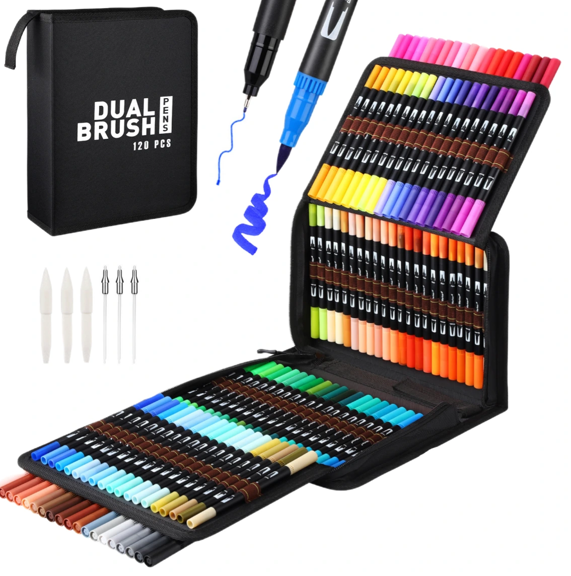 60-168 Colors Wholesale Double-Ended Watercolor Pen Bag Set Water-Based Washable Children's Paintbrush Pen Manufacturer 1