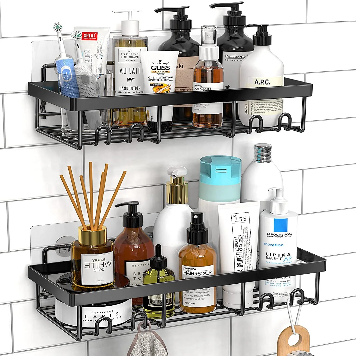 Black Bathroom Shelves Basket, Self Adhesive No Drill, Wall Organizer SH-T202303 1