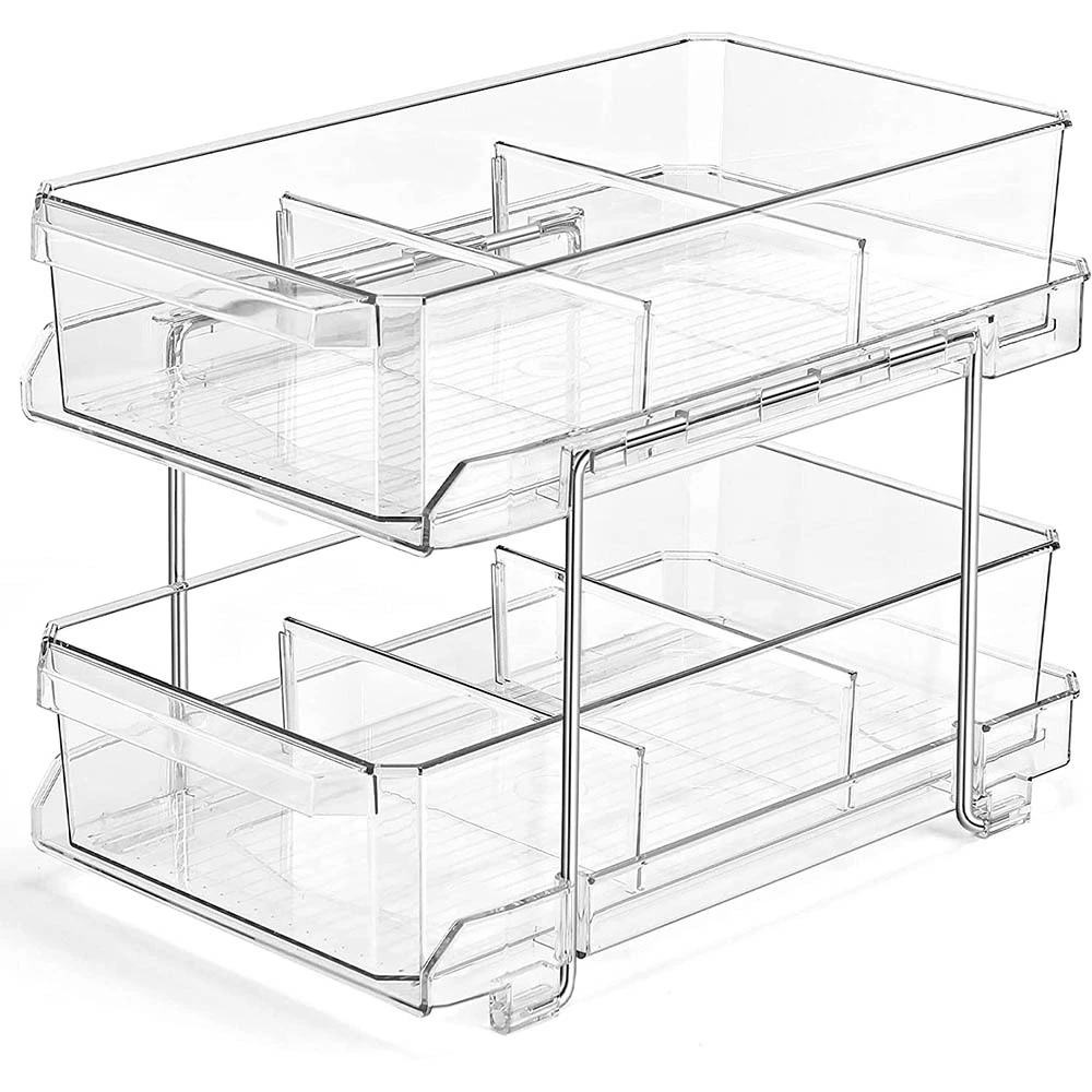 2-Tier Pull Out Cabinet Organizer - Clear, Adjustable Dividers  SH-KI23053 1