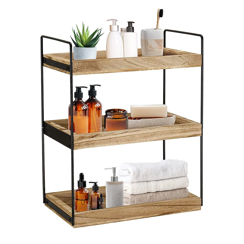 3-Tier Wood Bathroom Shelf Caddy with Coated Metal Brackets, Standing SH-BA23019 1