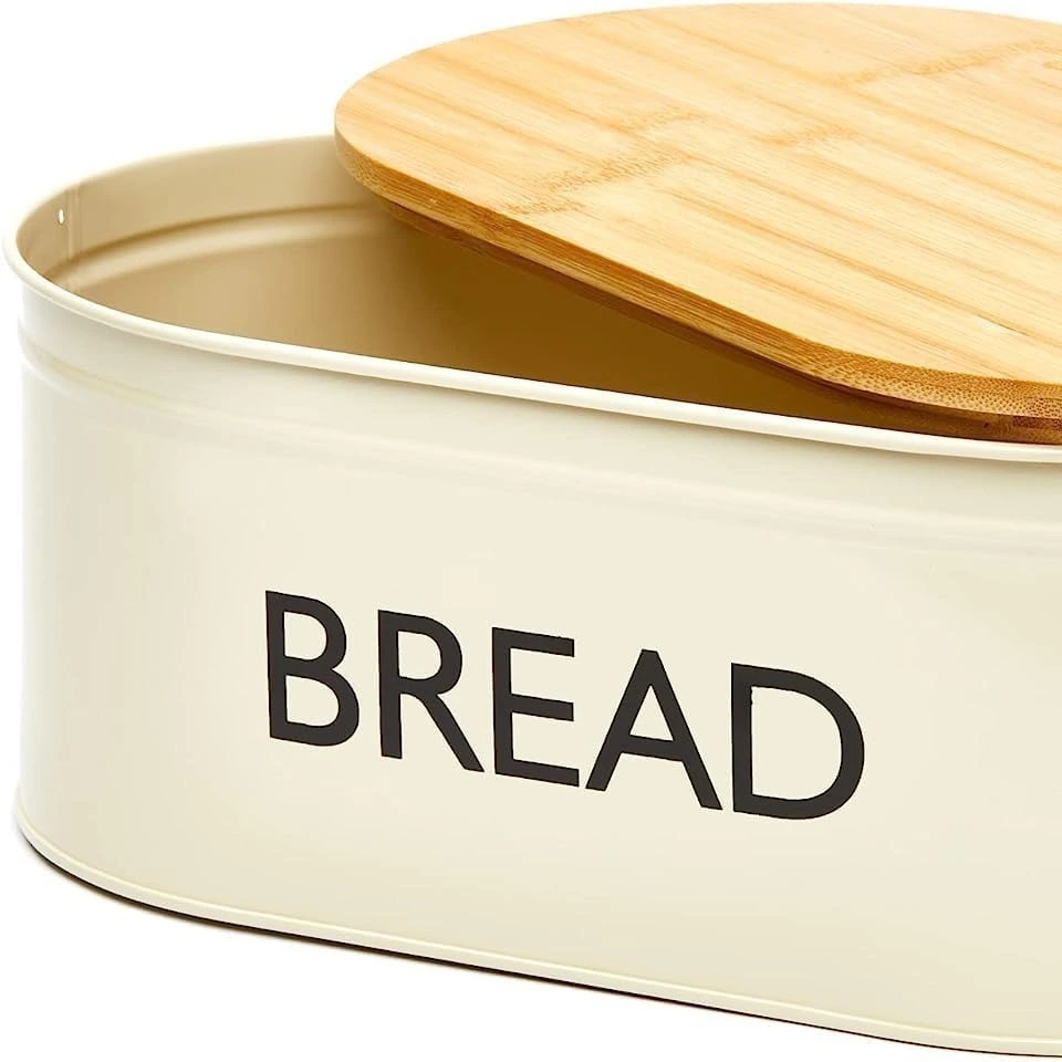Scatola per il pane in metallo di alta qualità con coperchio in bambù, contenitore per il pane grande in acciaio inossidabile e organizer per il piano di lavoro della cucina, decorazione da cucina in stile vintage 1
