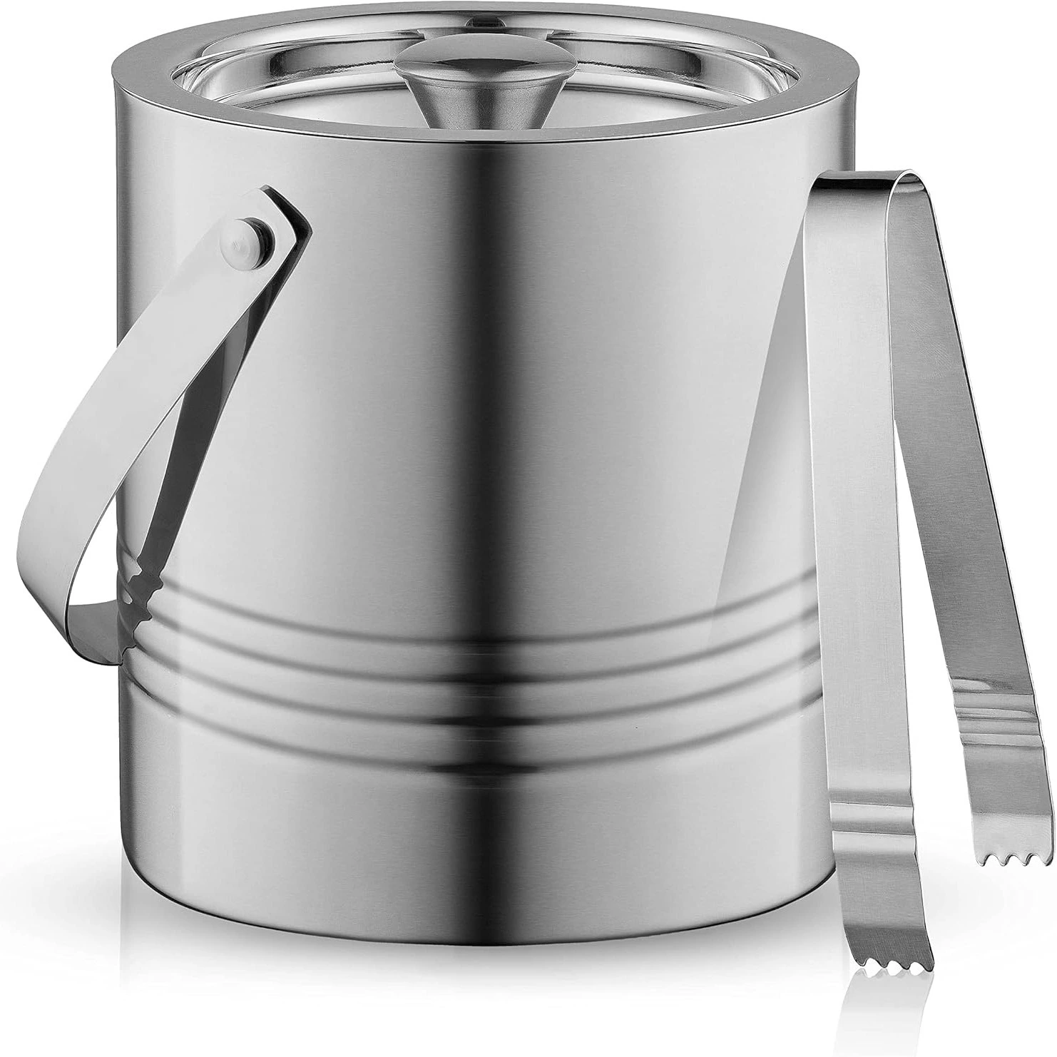 Metal Double Wall Ice Bucket with Lid, Ice Tongs and Strainer. 3L Insulated Ice Bucket for Cocktail Bar, Wine, Home Bar Accessories, Parties, Champagne Bucket 1