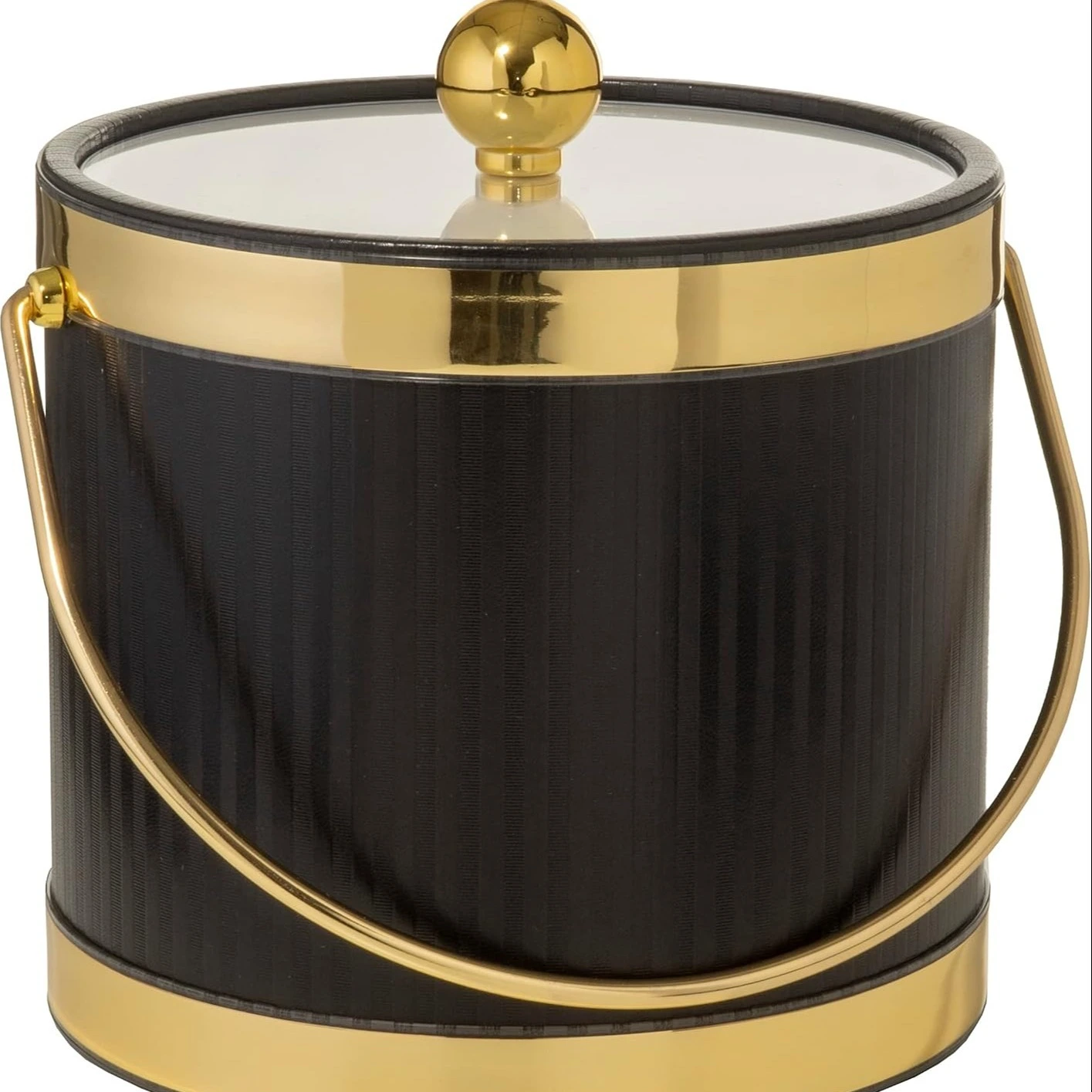 Black With Dual Gold Bands Double Walled 3-Quart Insulated Ice Bucket With Ice Tongs 1