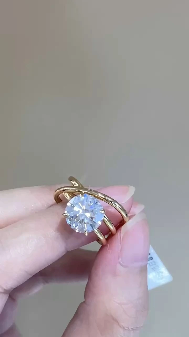 18K Yellow Cross-Ring Arm Ring Diamond for Wedding Engagement 1