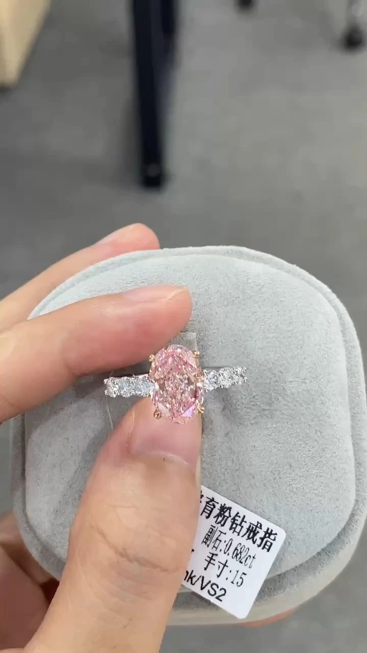 18K White Gold VS2 Oval Shape Pink Diamond Ring for Girls 1