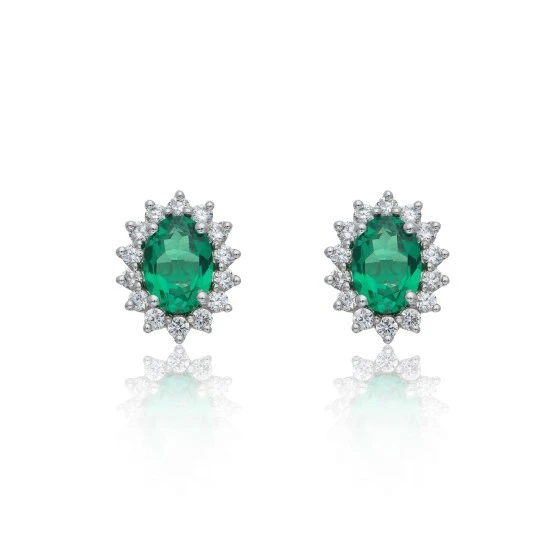 Lab Grown Emerald Oval-Cut Excellent VS1 Clarity Brilliant Diamond Earrings 1