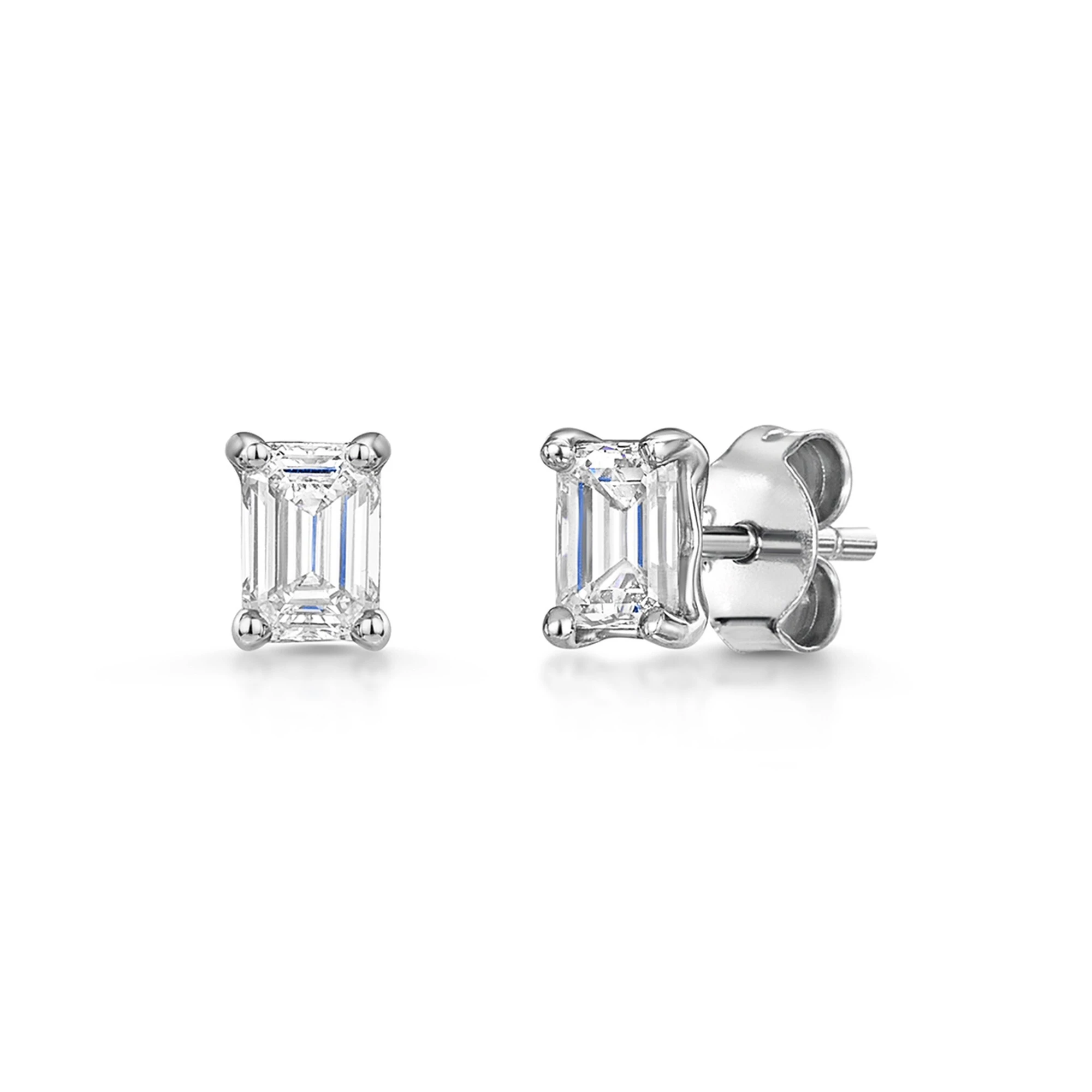 18ct White Gold Lab Grown Emerald Cut Excellent Brilliant Diamond Earrings 1