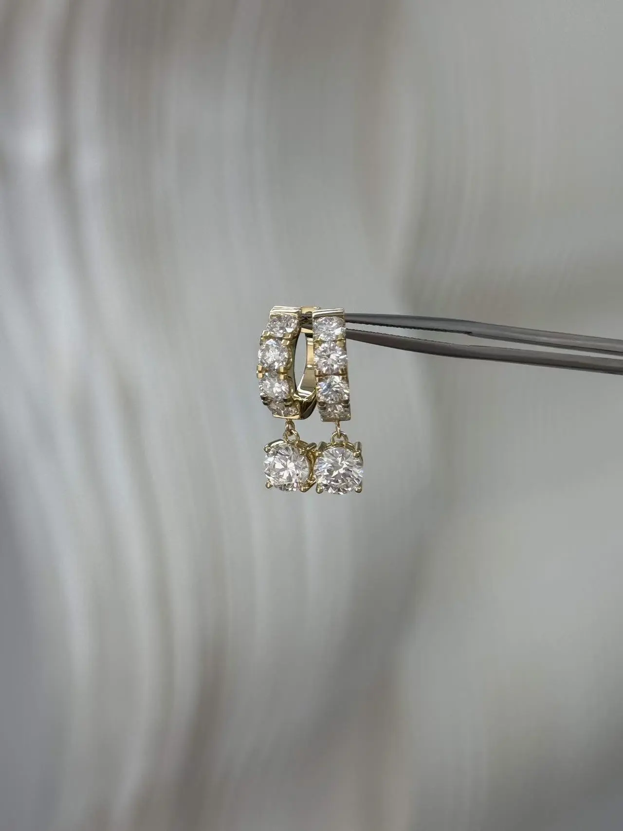 18K gold Round Lab Diamond Earrings Row diamond earrings VVS 1