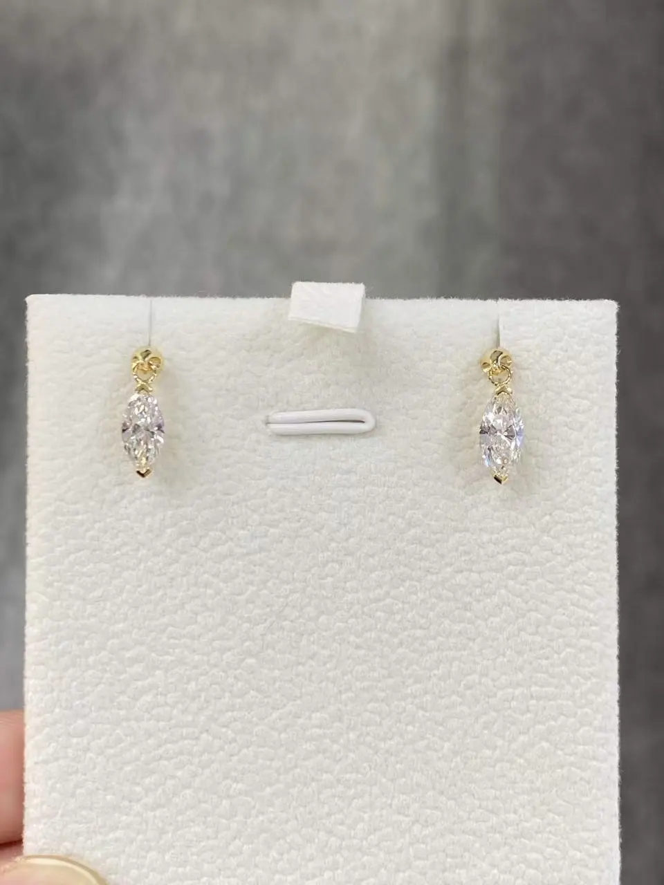 18K yellow gold marquise cut laboratory diamond stud earrings 1.31ct VVS 1