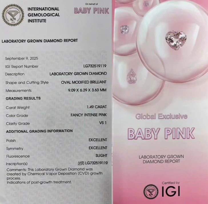 Excelente diamante rosa ovalado de talla brillante cultivado en laboratorio con claridad VS1 1