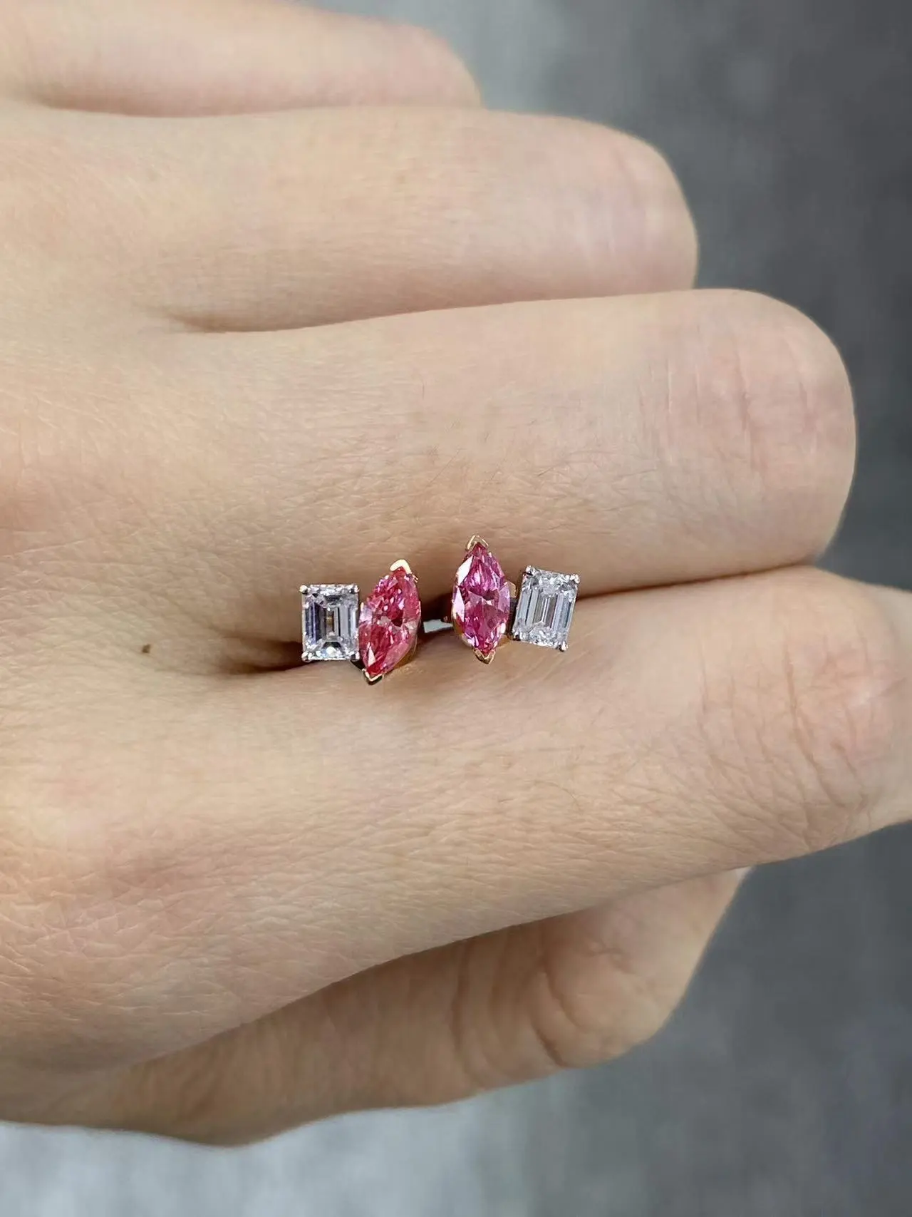 18K Yellow Gold Marquise Cut And Emerald Cut Lab Diamond Two-color diamond Earrings 1