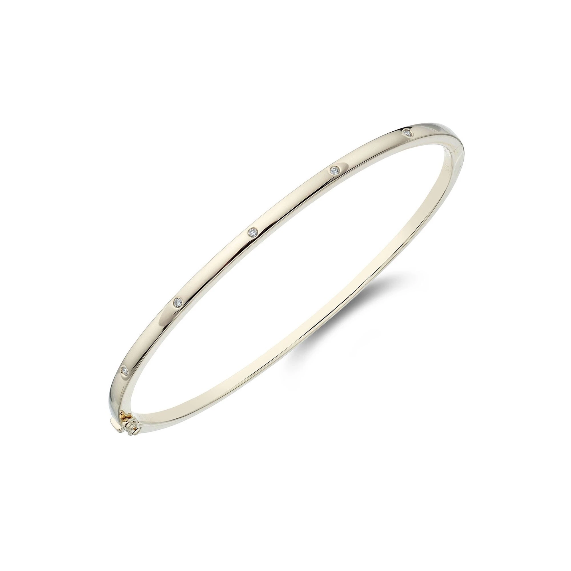 18ct Yellow Gold Rub Over Excellent Brilliant Lab Grown Round Cut High Clarity Diamond Hinge Bangle 1