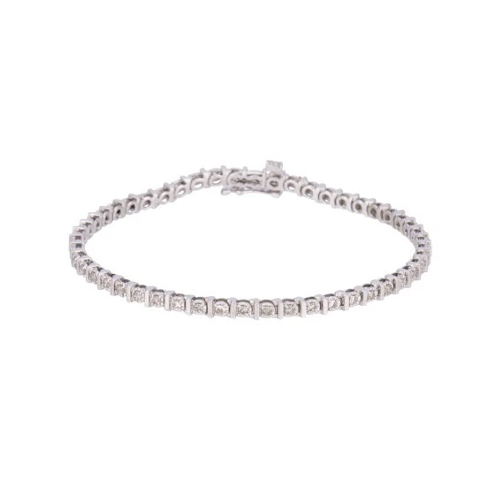 18ct White Gold Lab Grown Excellent Round Brilliant Cut VS1 Clarity Diamond Bracelet 1