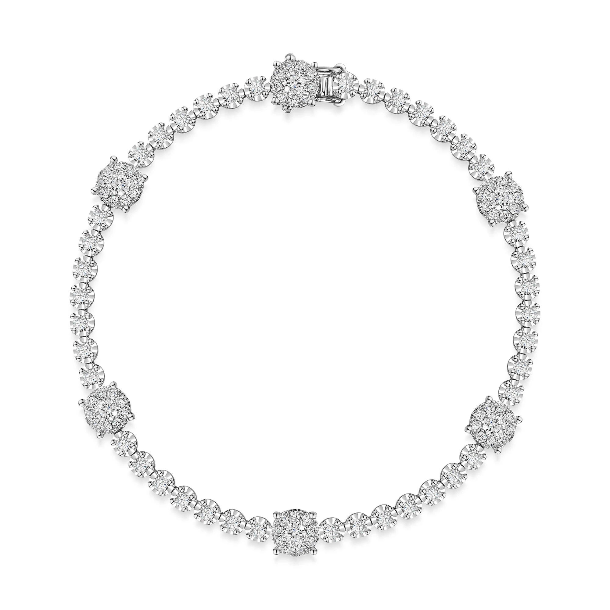 Luxurious 18ct White Gold Round Brilliant Cut High Clarity Diamond Illusion Style Cluster Bracelet 1