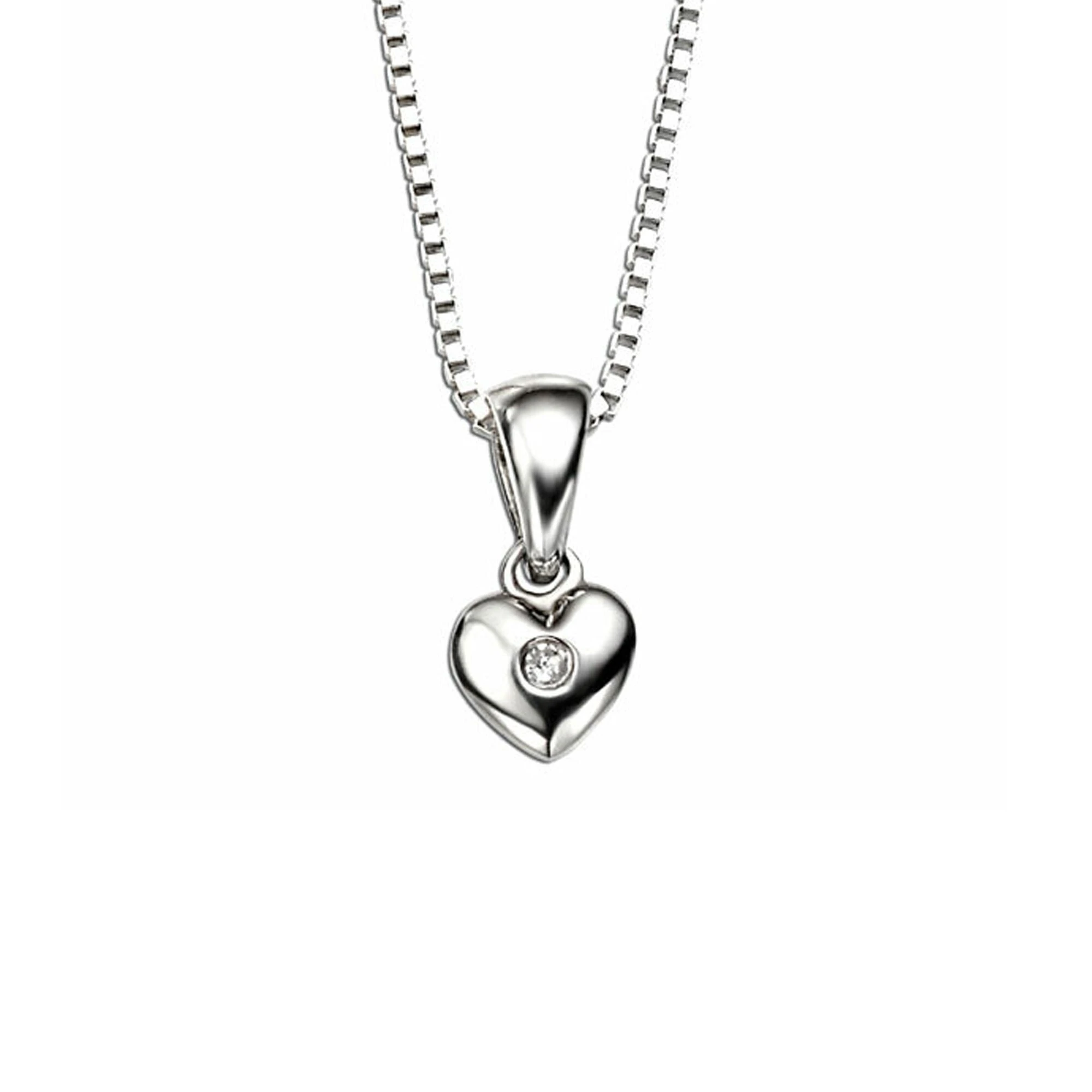 Silver Lab Grown Excellent Round Brilliant Cut High Clarity Diamond-Set Heart Pendant 1