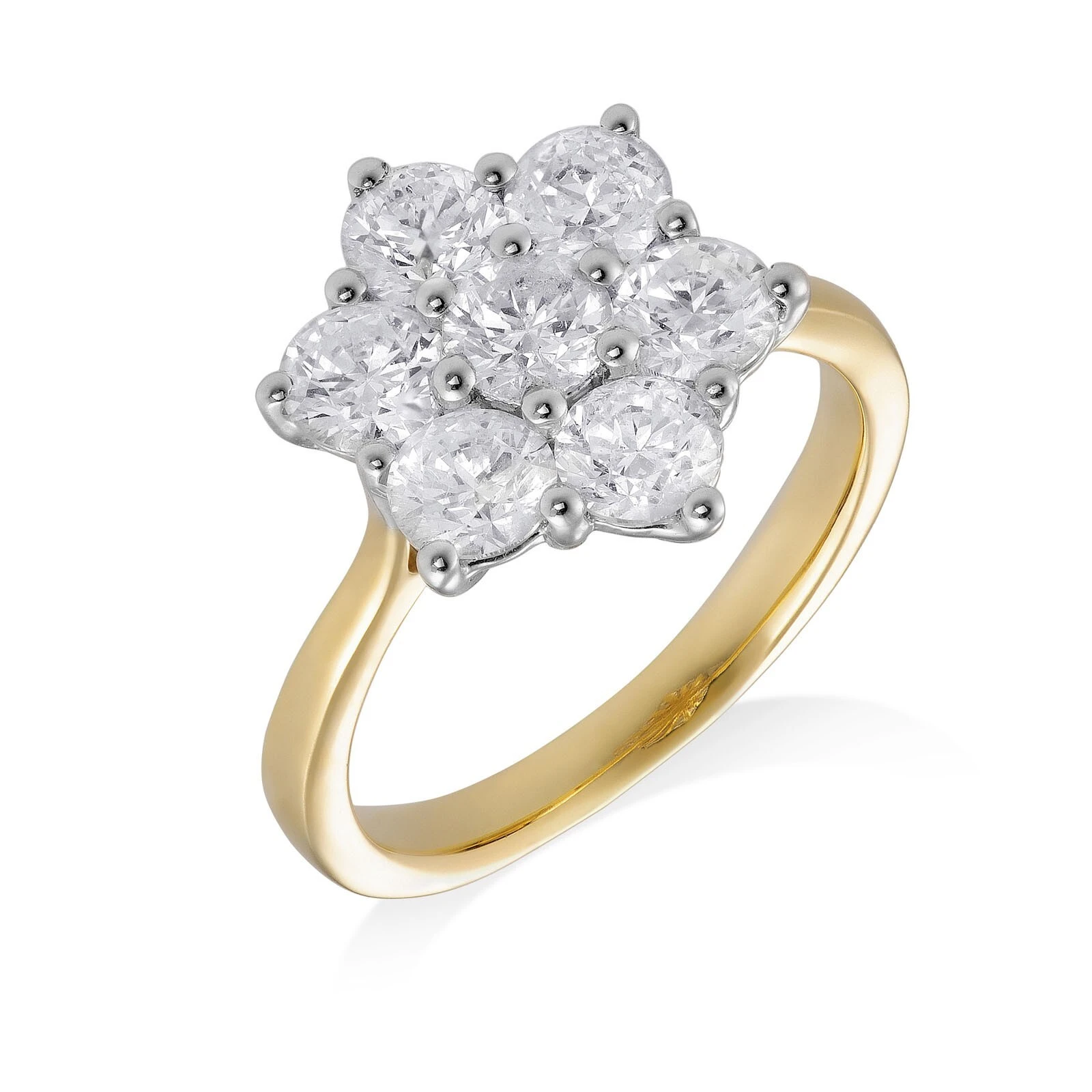 Luxurious 18ct Yellow Gold Lab Grown Round Brilliant Cut Diamond Flower Cluster Engagement Ring 1
