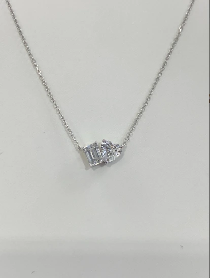 1.04ct Heart & Emerald Double Stone Necklace 1