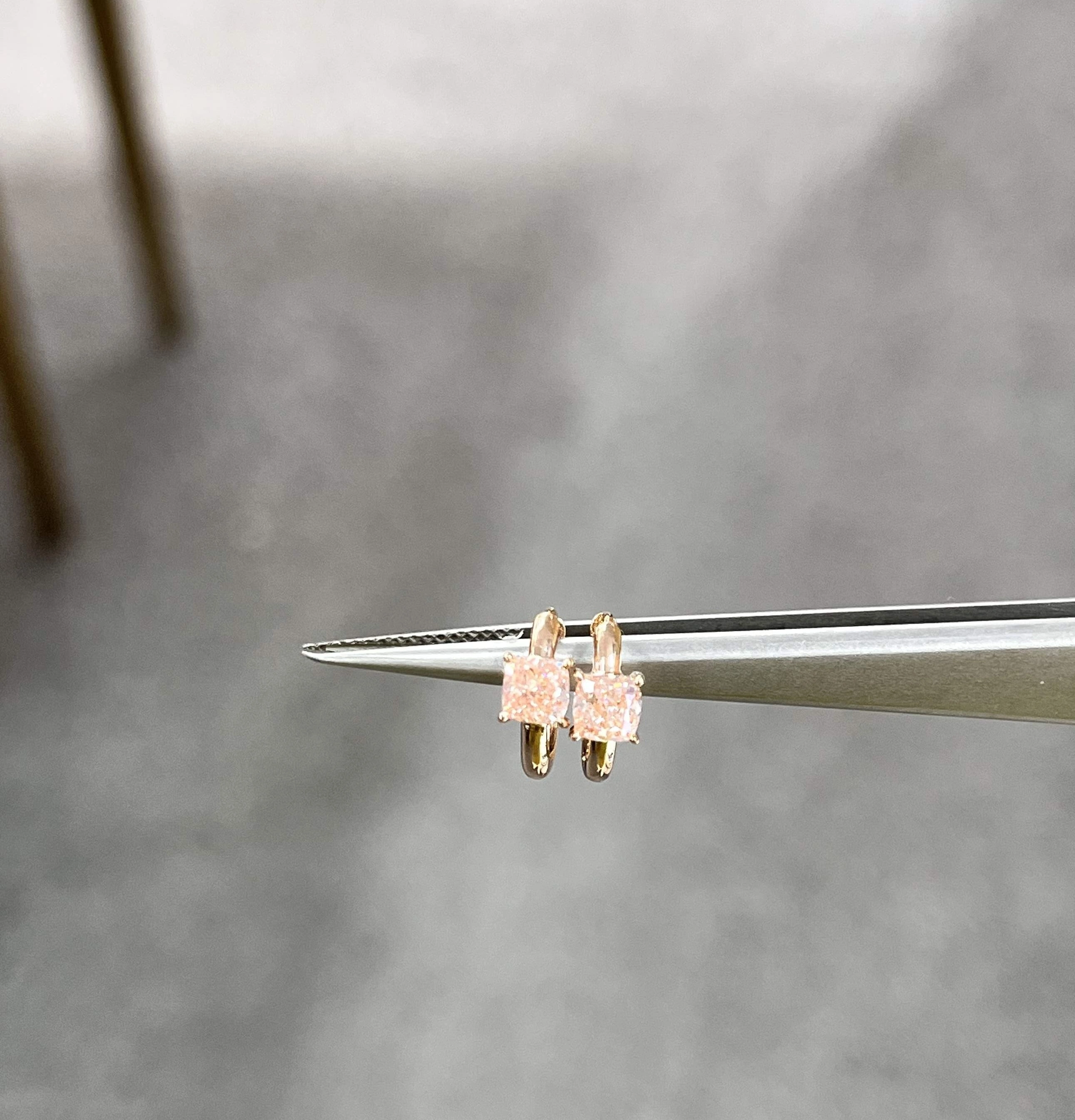 18K Rose Gold Lab Diamond earrings Cushion cut 0.86ct Pink Lab Diamond earrings 1