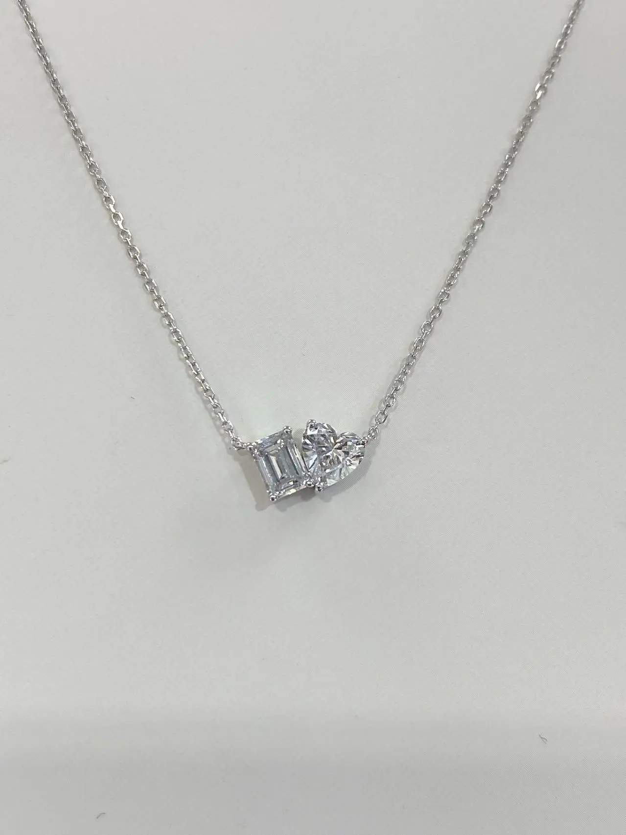 Platinum Lab Grown Excellent Emerald Cut&Heart Cut VVS Clarity Double Diamond Pendant 1