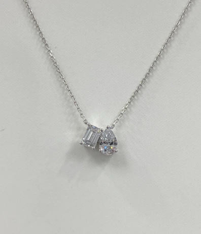 1.03ct Pear & Emerald Double Stone Necklace 1