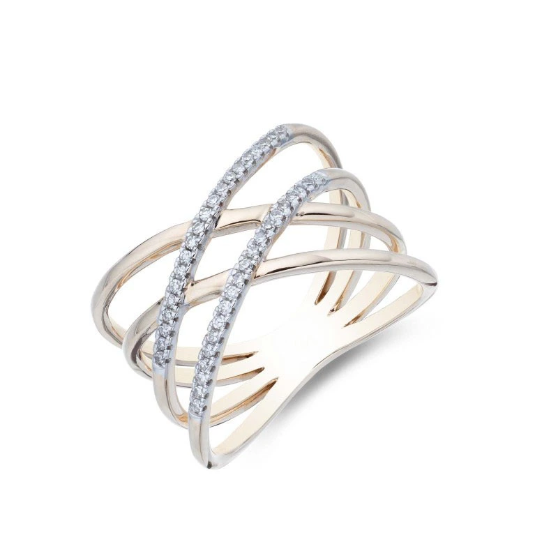 18ct Yellow Gold Lab Grown Excellent Round Brilliant Cut High Clarity Diamond Cross Over Fancy Band 1