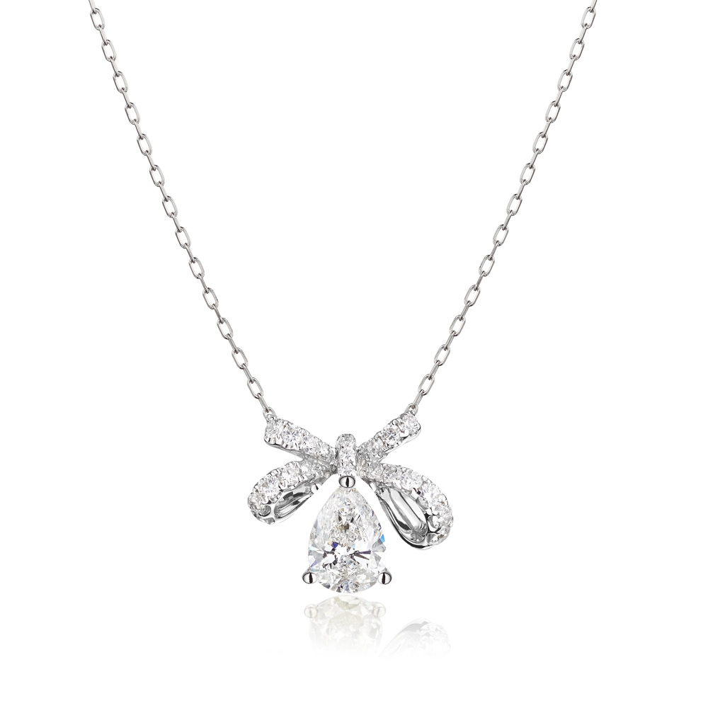 18ct White Gold Lab Grown Brilliant Excellent Pear Cut Diamond Jingle bell Pendant 1